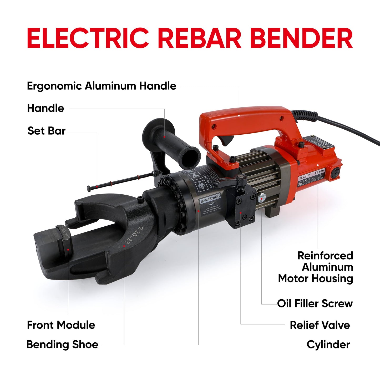 Electric Hydraulic Rebar Bender, 1500W 120V Portable Rebar Bender, Bending up to 1″ (#8, 25mm) Rebar, Lightweight 30 lb Aluminum Body, NRB-25 (NRB-25 Red)