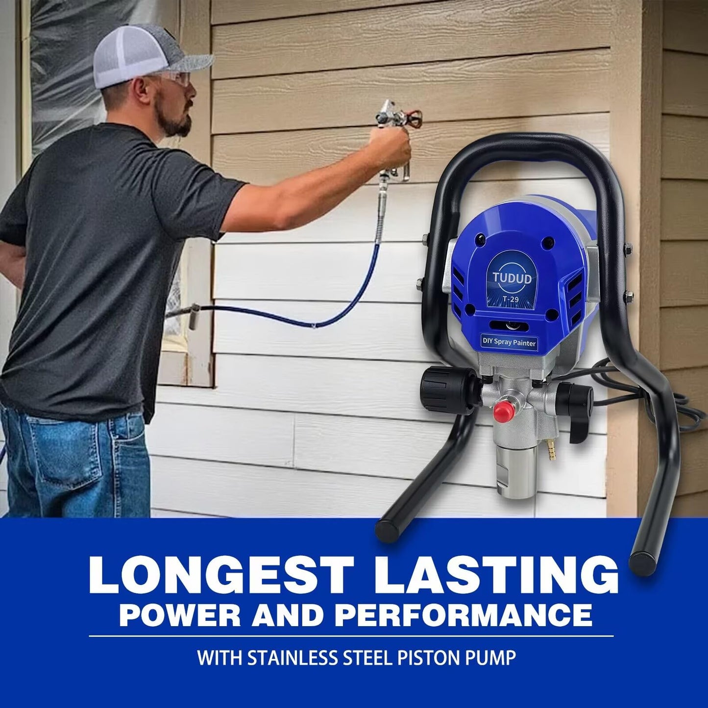 Airless Paint Sprayer 3000PSI 750W High Efficiency Airless Spraying Machine, Stand Power Painter with Paint Gun for DIY House, Wall, Fences Painting and Commercial Use