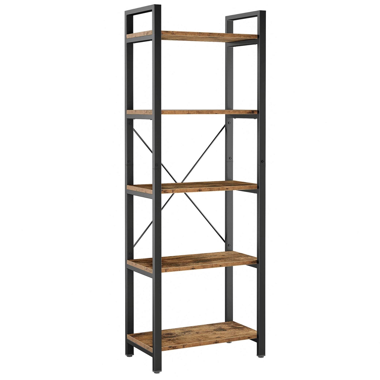 IRONCK Bookshelf, 5-Tier Book Shelf, 110 lbs/Shelf Vintage Industrial Style Bookshelves for Living Room and Home Office, Vintage Brown