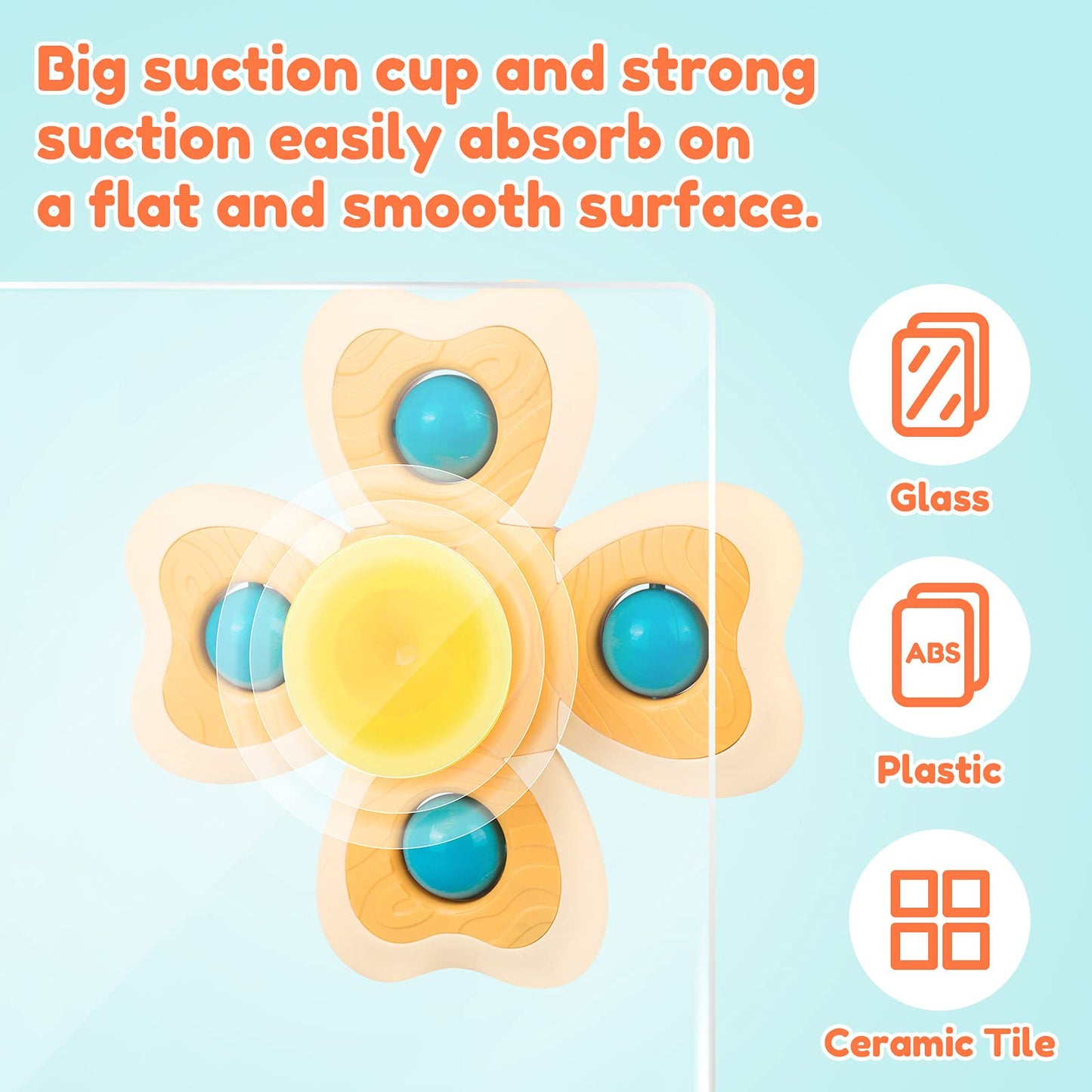 Vanmor Baby Suction Cup Spinning Top Toys, Suction Spinner Toys for Babies, Window Suction Toys for Baby High Chair Tray Bath Table Airplane Travel, Sensory Toys & Best Gift for Toddlers 1-3 (4 Pcs)