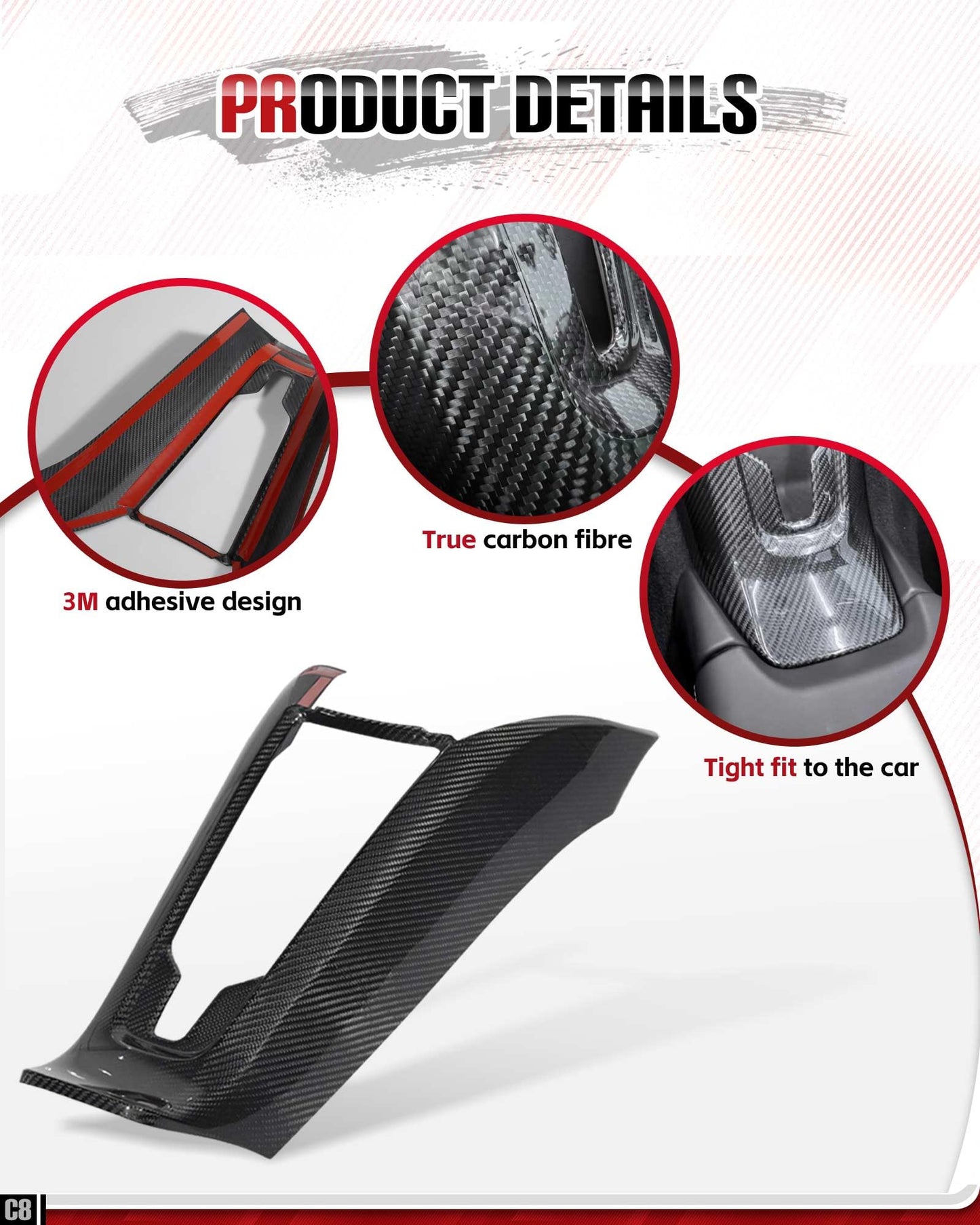 etesan Real Carbon Fiber Center Control Cover Trim fit for Corvette C8 2020-2025, Interior Rear Waterfall Wireless Charger Cover Console Waterfall Cover Accessories (Between Seats)