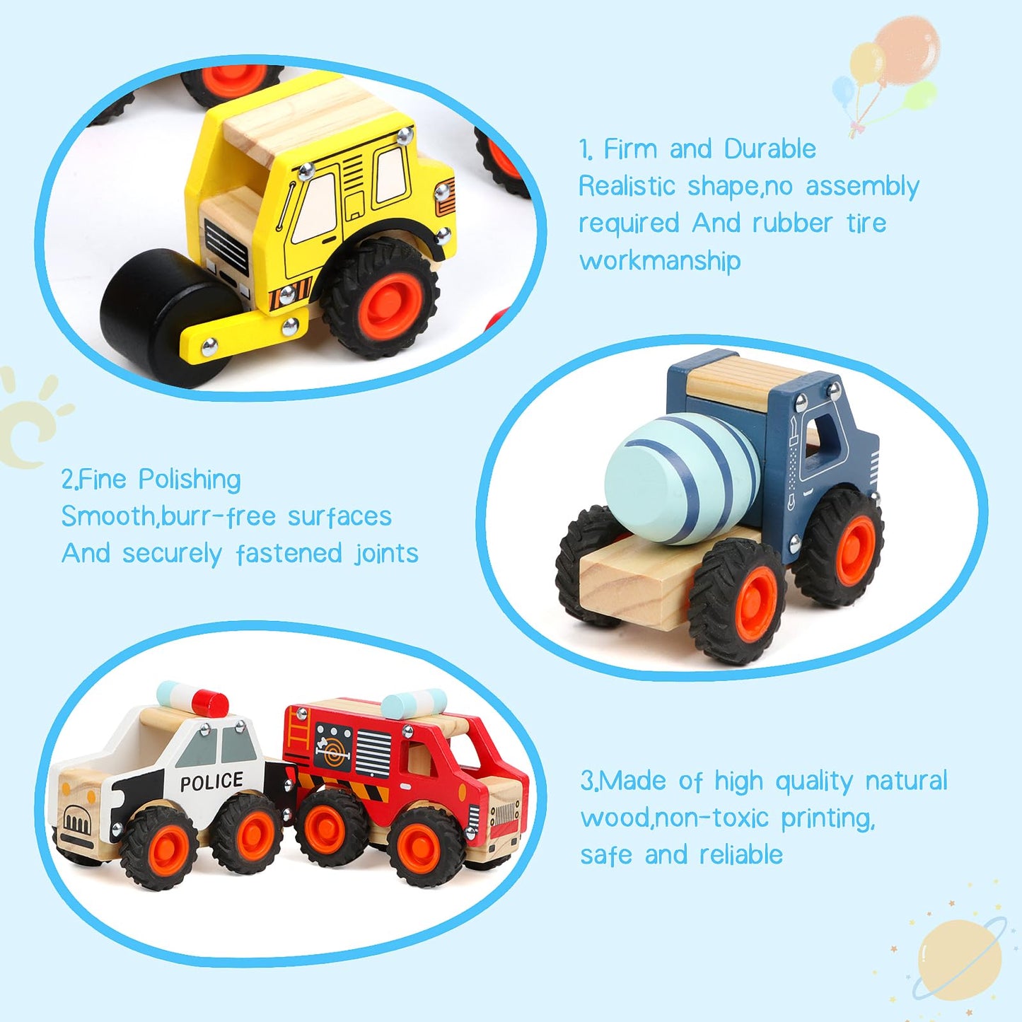 DIPALENT 6Pcs Wooden Cars for Toddlers 1-3,Car Toys,Push and Go Vehicle,Kid Vehicle Toys,Hand Push Car Toys for 1+ Year Old,Montessori