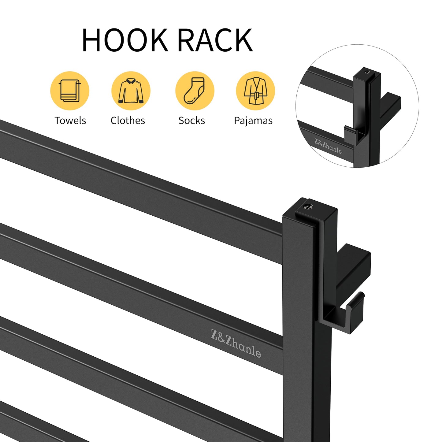Z&Zhanle Heated Towel Racks for Bathroom, 9-Bar Towel Warmer Rack for Bathroom, Wall Mounted Towel Warmer, Electric Towel Drying Rack with Timer, Carbon Steel Matte Black, Plug-in/Hard-Wired