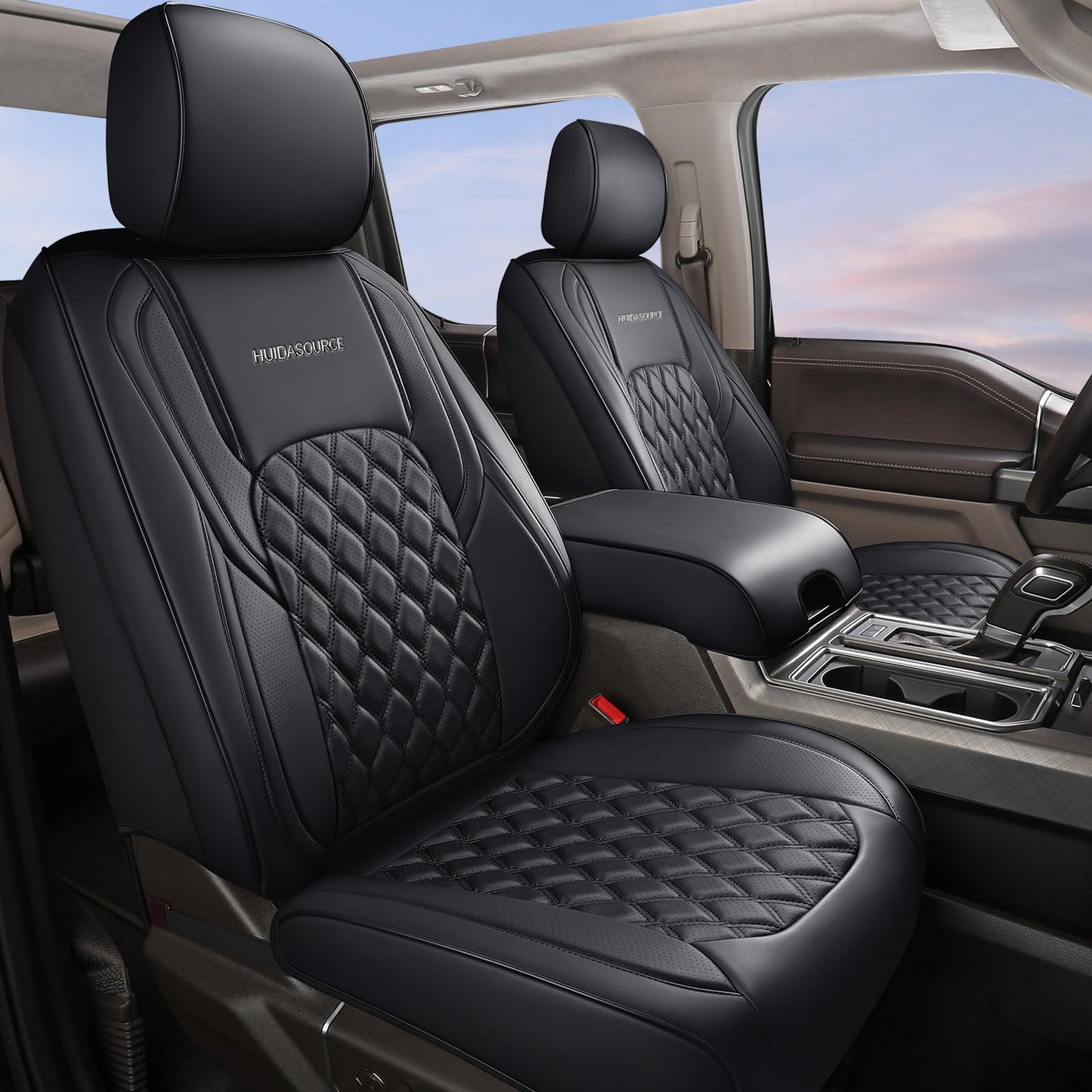 Huidasource Wrangler JK Seat Cover 2 Door Full Set, Waterproof Leather Custom Car Seat Cover, JK Seat Cushion Protector Fit for Jeep Wrangler JK 2-Door Sahara Sport Rubicon 2007-2017(Full Set/Black)