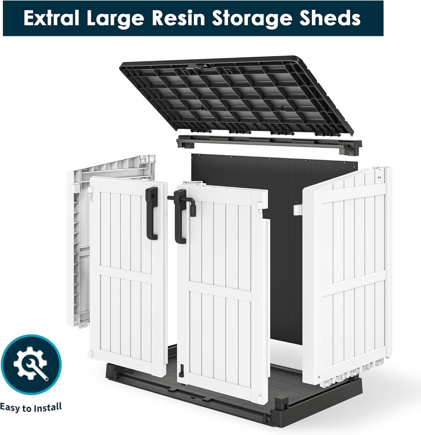 LHBGO Horizontal Storage Shed, Outdoor Resin Storage Shed 36 Cu. Ft. Garden Extra Large Capacity Weather Resistant Storage Box, Lockable Waterproof Shed for Garden Tools