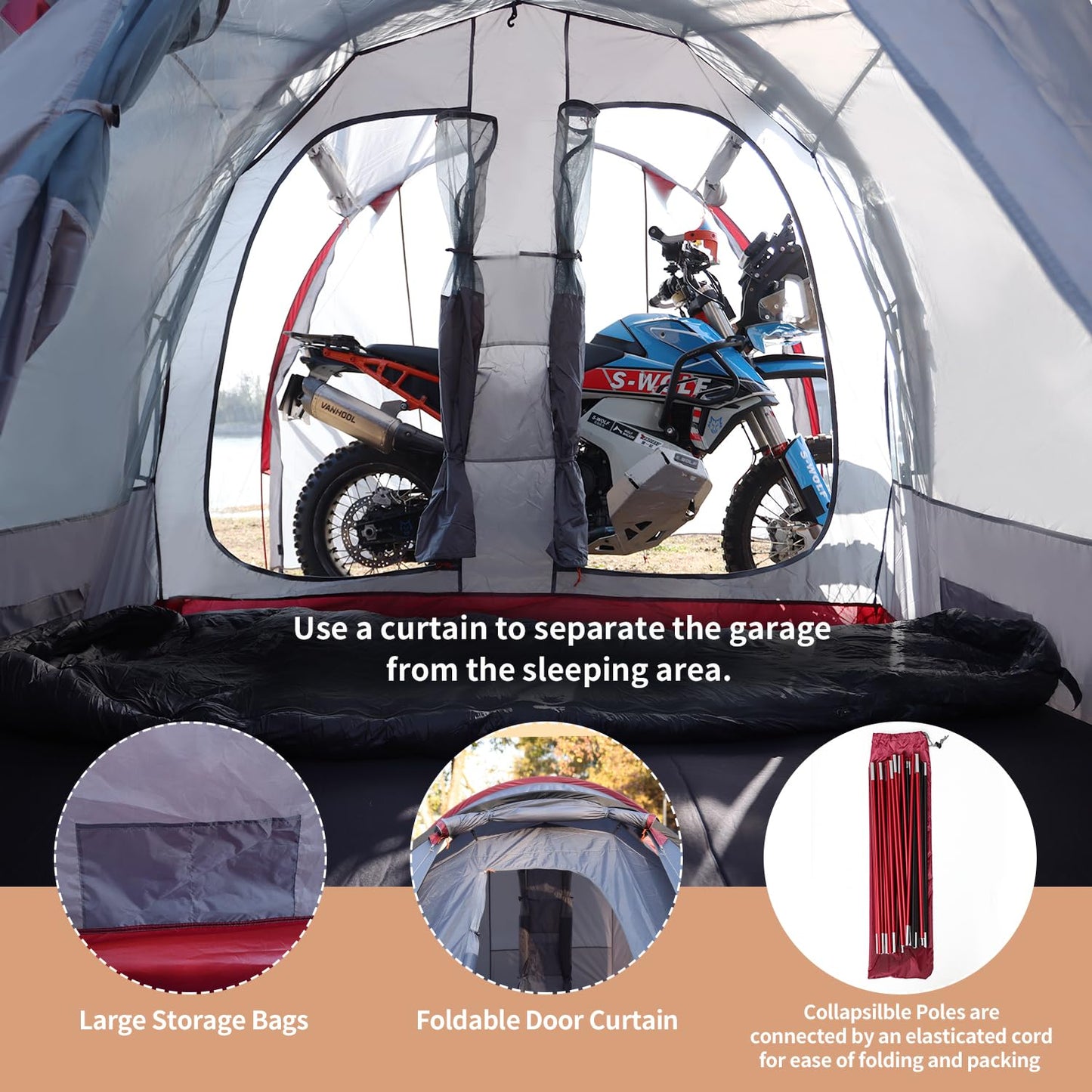 2 Person Camping Tent Motorcycle Tent Waterproof Instant Family Tents Lightweight Motorcycle Storage Shelter for for Backpacking Hiking Easy Setup