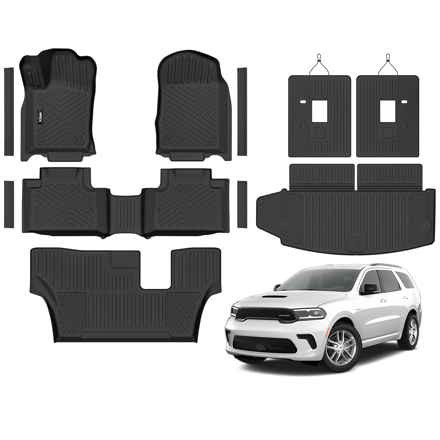 Floor Mats & Trunk Mat for 2026 2016-2025 Dodge Durango 7 Seats with 3rd Row Backrest Mat All Weather TPE Protection 3 Rows Car Floor Liners Full Set with Cargo Liners