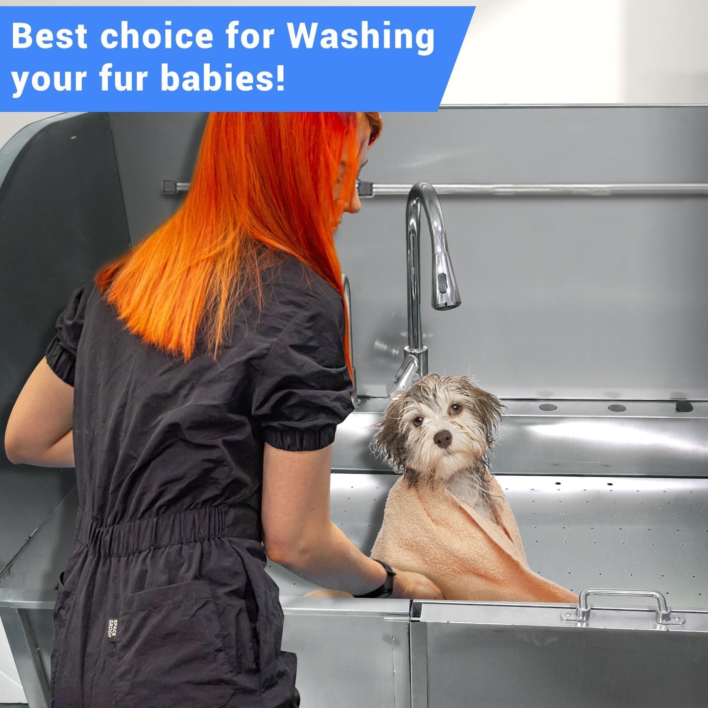IDEALHOUSE 50" Dog Washing Station, Professional Stainless Steel Pet Dog Bathing Station with Ramp, Faucet, Storage Drawer, Floor Grate Dog Bathtub for Large, Medium, Small Pets (Right Ramp)