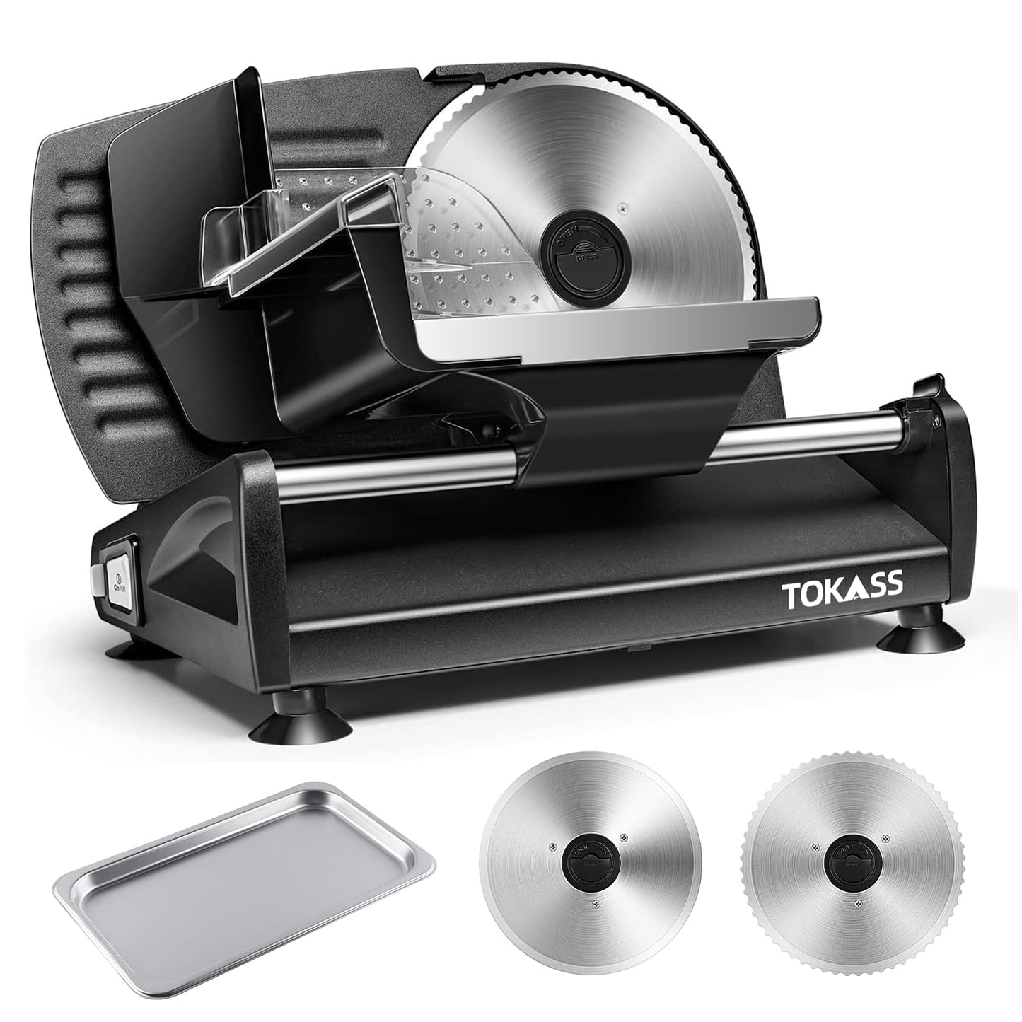 Meat Slicer, 200W Electric Food Slicer with 2 Removable 7.5" Stainless Steel Blades and Stainless Steel Tray, Child Lock Protection, Adjustable Thickness, Food Slicer Machine for Meat Cheese Bread