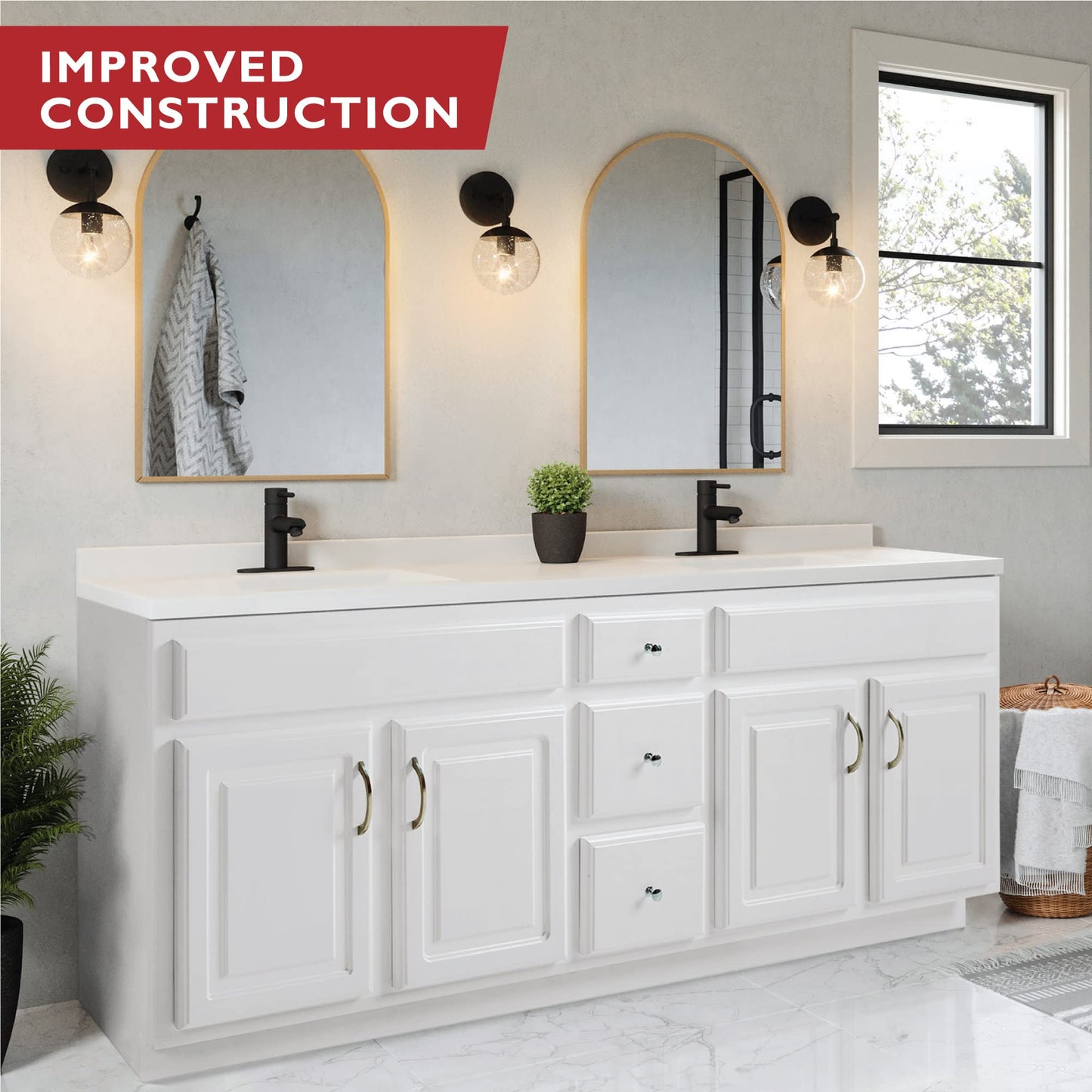 Design House Concord 72 Inch Bathroom Vanity, Ready to Assemble, Solid Wood, White – Design House, 541086