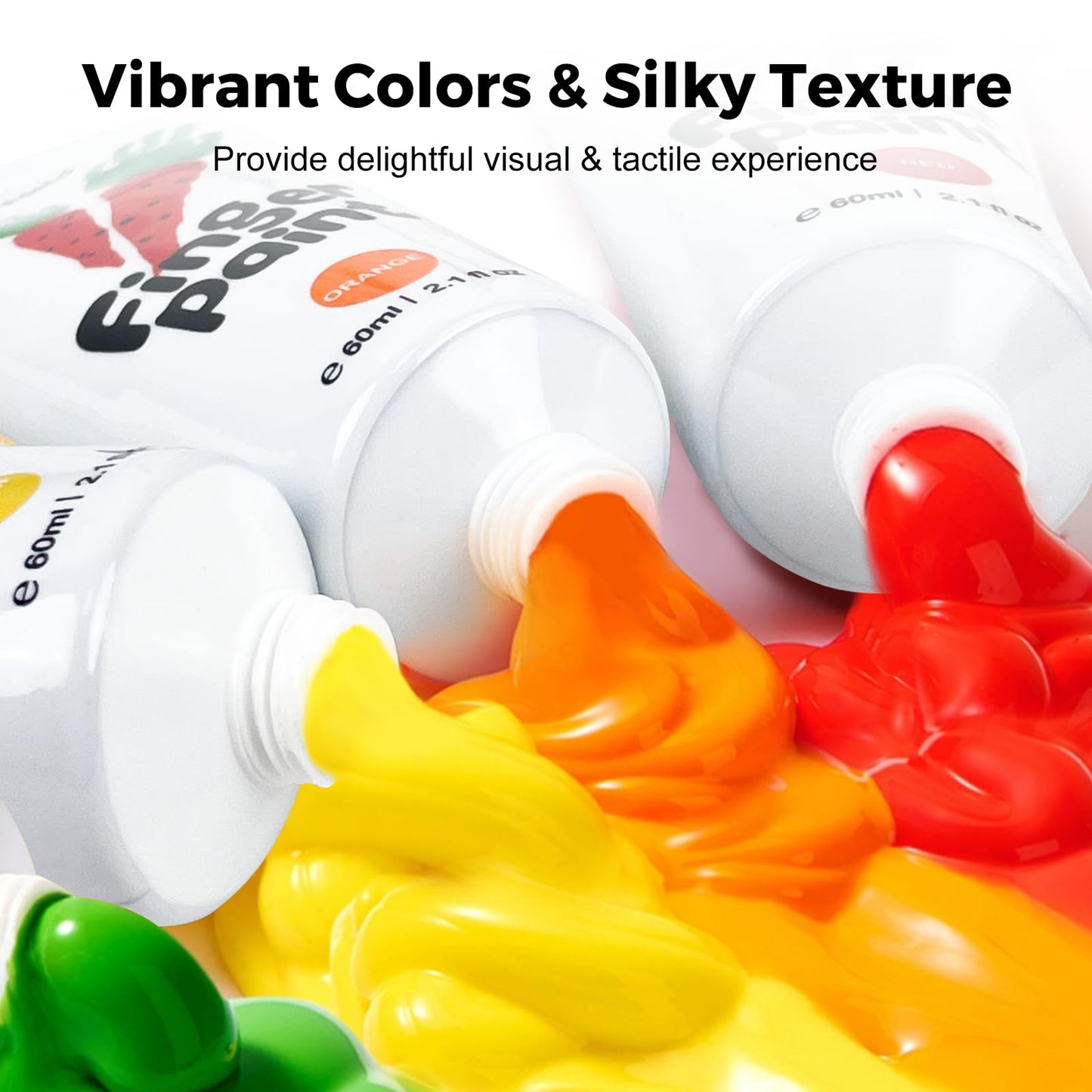 Jar Melo Washable Finger Paints for Toddlers, 10 Colors Large Capacity (2.1fl oz), Non Toxic Baby Paint for Hand and Feet, Safe Art Supplies, Preschool Learning Gifts for Kids Age 2+