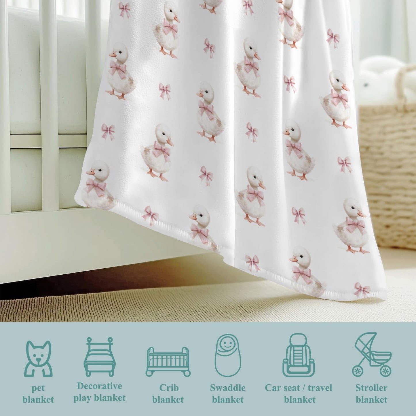 Cute Duck Pink Bows Baby Blankets for Boy Girl Farm Ducks Swaddle Flannel Receiving Blanket Soft Lightweight Infant Toddler Newborn Crib Stroller Ducks 40x50inch