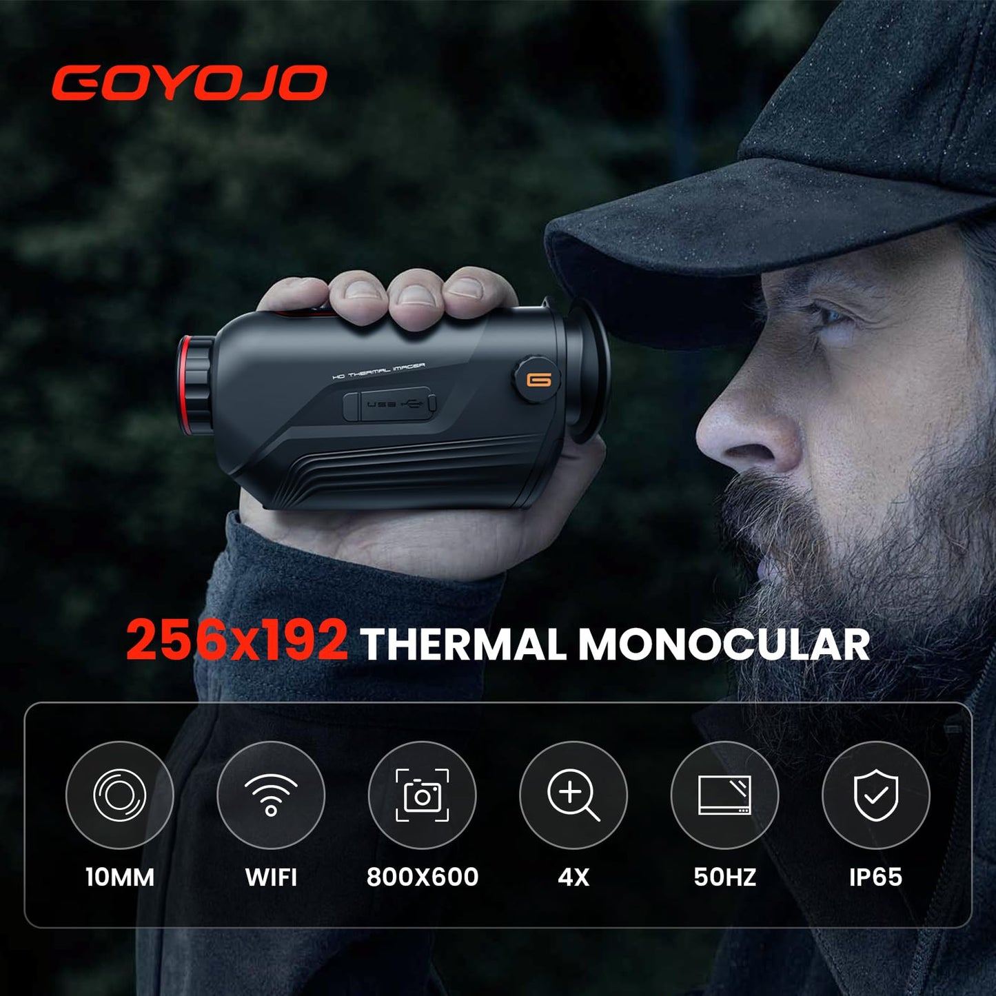 GOYOJO G210 Thermal Monocular, 256x192 (25 Hz) Thermal Imaging Monoscope Camera for Adults, 10mm Focal Lens Vision Goggles Thermal Scopes for Night Hunting Camping