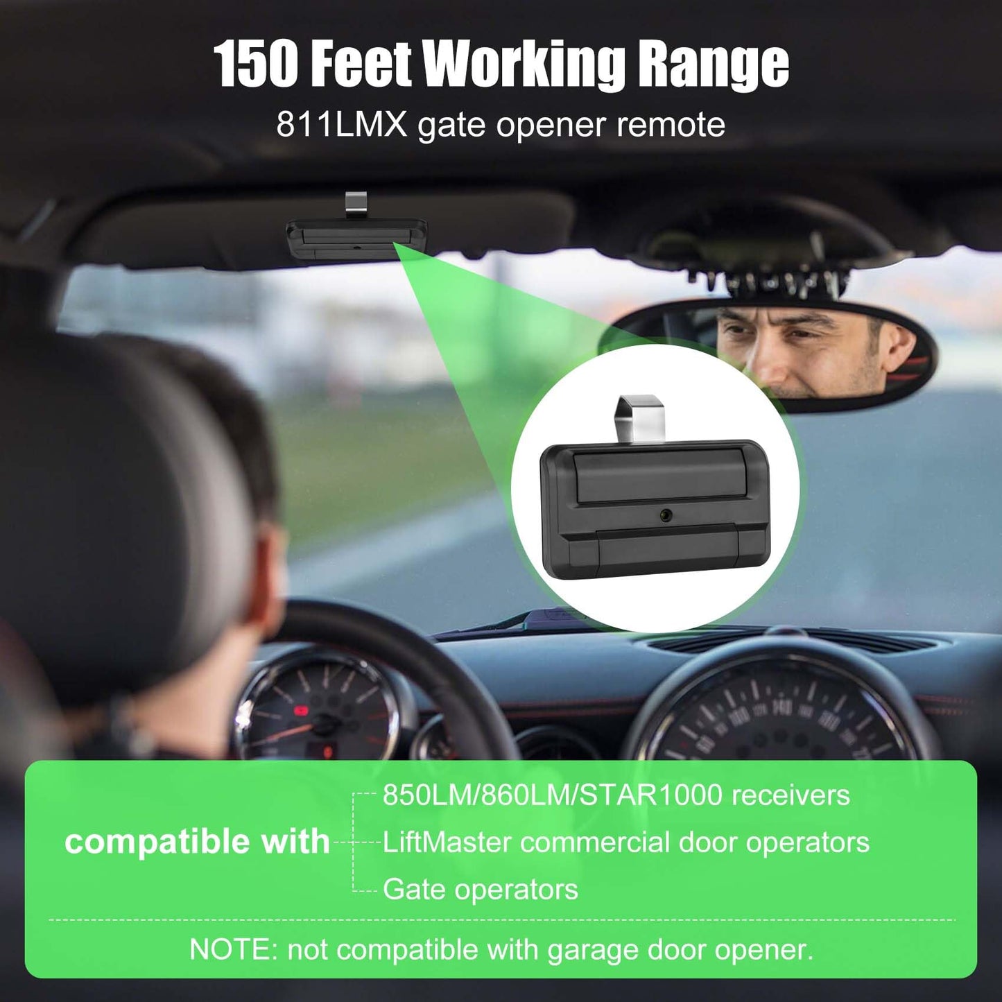Upgrade 811LMX/811LMX MC Replaces 811LM Liftmaster Remote,12-Code Switch,811LMX Gate Opener Remote Compatible with 850LM/860LM/Star1000 Receivers,Security+ 2.0 Technology,390/315 Mhz,2Pack