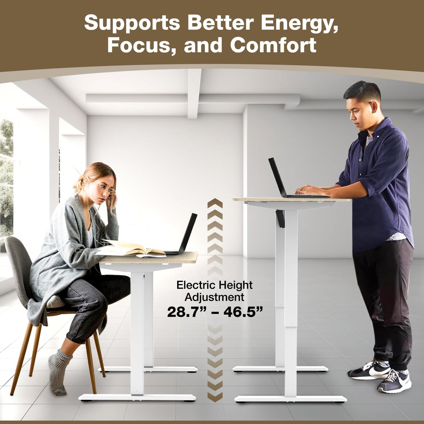 Mount-It! Maple Standing Desk 48x24 – Electric Height Adjustable Sit to Stand Desk with Memory Presets, Ergonomic Workstation for Home Office or Study, White Frame with Maple Splice Board Top