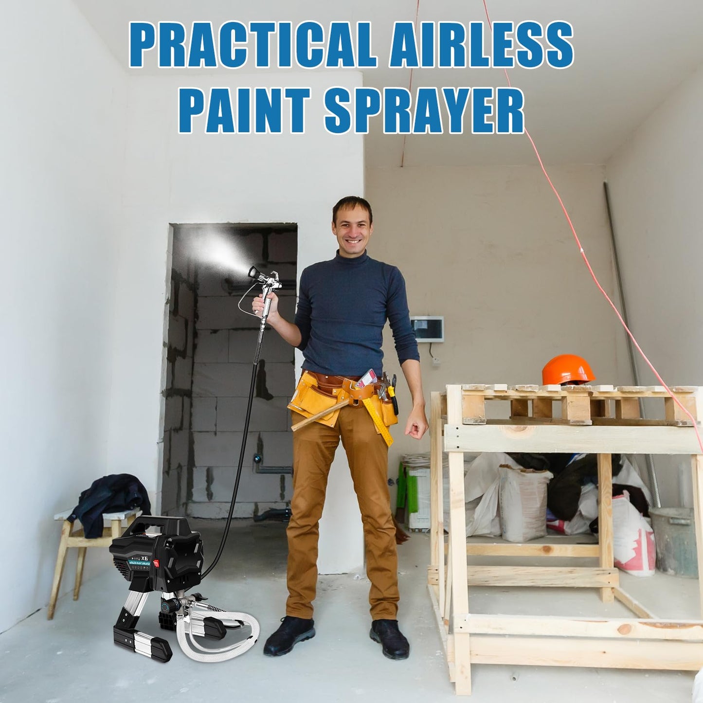 Stand Airless Paint Sprayer, 7/8HP 650W High Efficiency Airless Sprayer, 0.24GPM 2900PSI Electric Paint Machine with Extension Rod and Cleaning Kits for Interior Exterior Furniture Fence Home