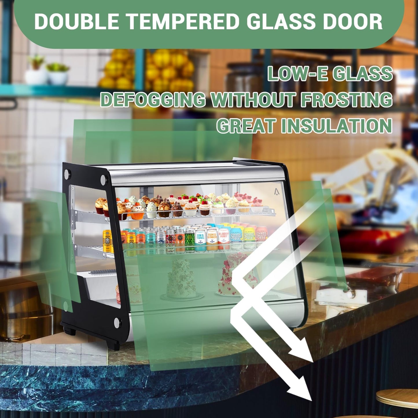 5.3 Cu.Ft Countertop Refrigerator Display Case,149L Commercial Display Refrigerator with Adjustable Shelves, Automatic Defrost, Stainless Steel Food Display Case for Cafe, Restaurant & Grocery Stores