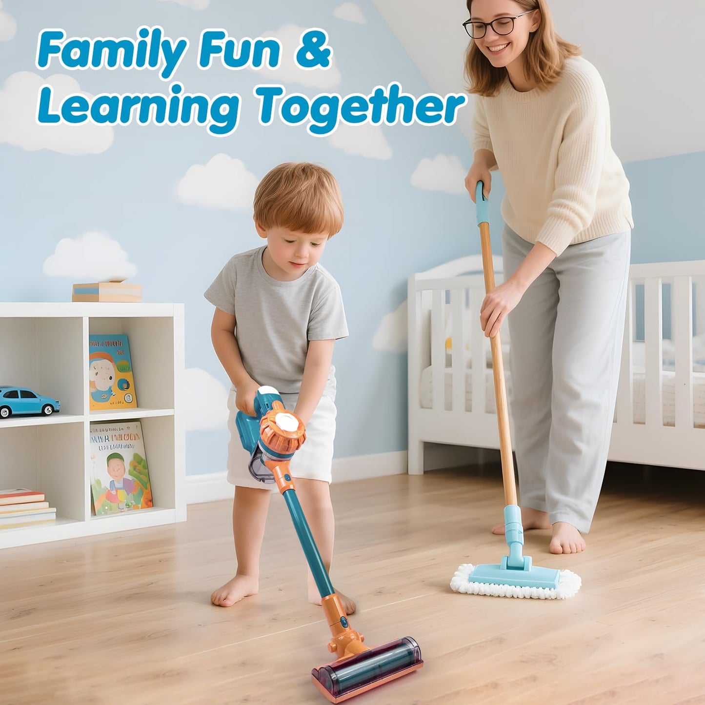 BAYMI 3-in-1 Kids Vacuum that Really Works – Working Toddler Vacuum Cleaner with Real Suction, Montessori Pretend Play Cleaning Toy Gift Set for Boys and Girls Ages 3+