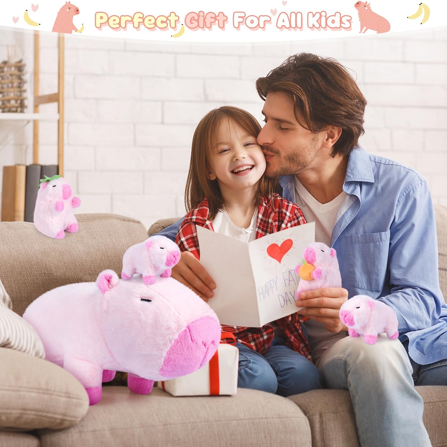 SuzziPals 5-in-1 Pink Capybara Plush with Babies Inside, 5Pcs Set Capybara Stuffed Animal with Mommy & 4 Babies, Cute Plush Pillow Decor, Cute 3 to 8 Year Old Girl Gift, Imaginative Toy (Capibara)