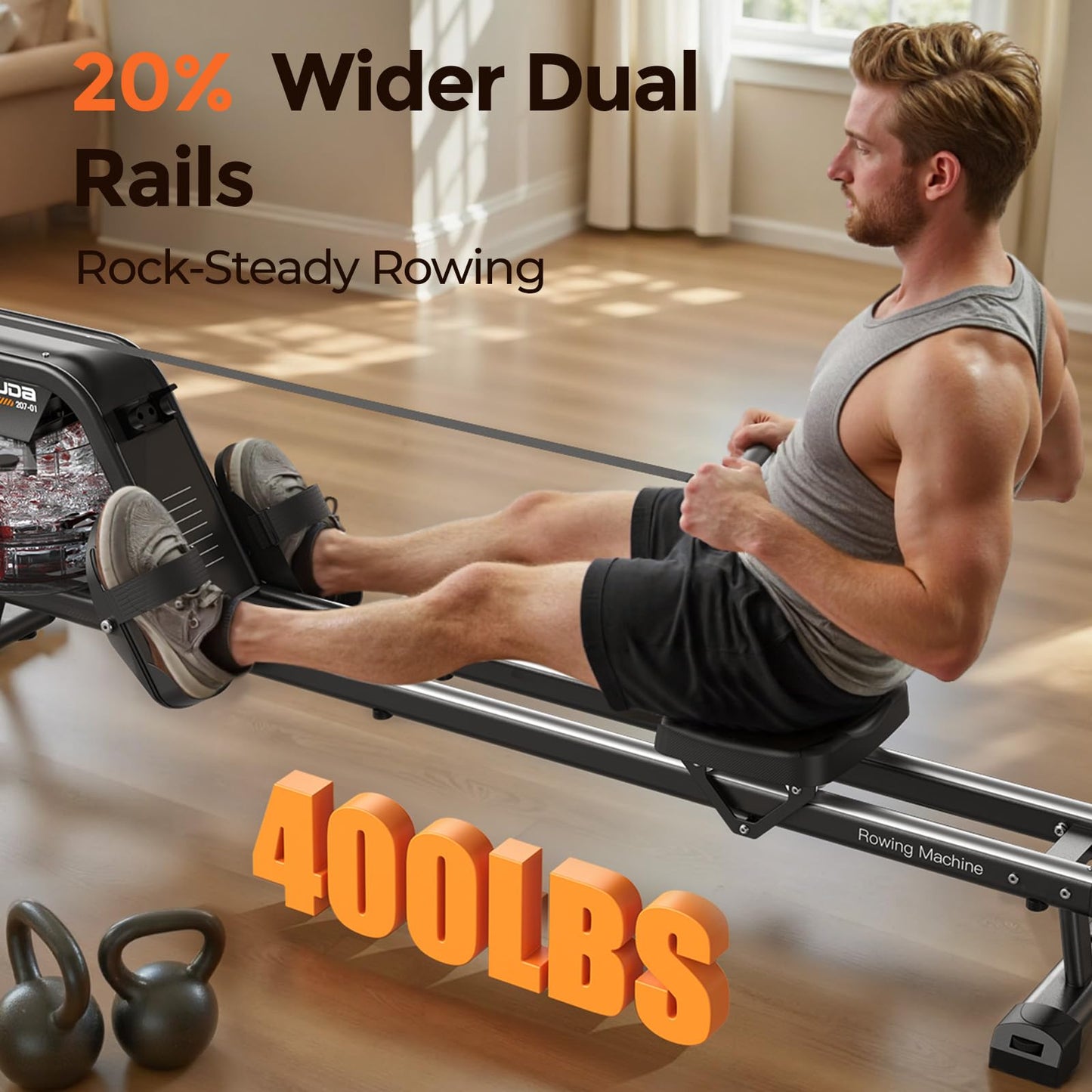 YOSUDA Water Rowing Machines with Bluetooth-Water Rowers 350LBS Weight Capacity for Home Use with Smooth Aluminum Dual Slide Rail & Rowing-Dedicated Monitor