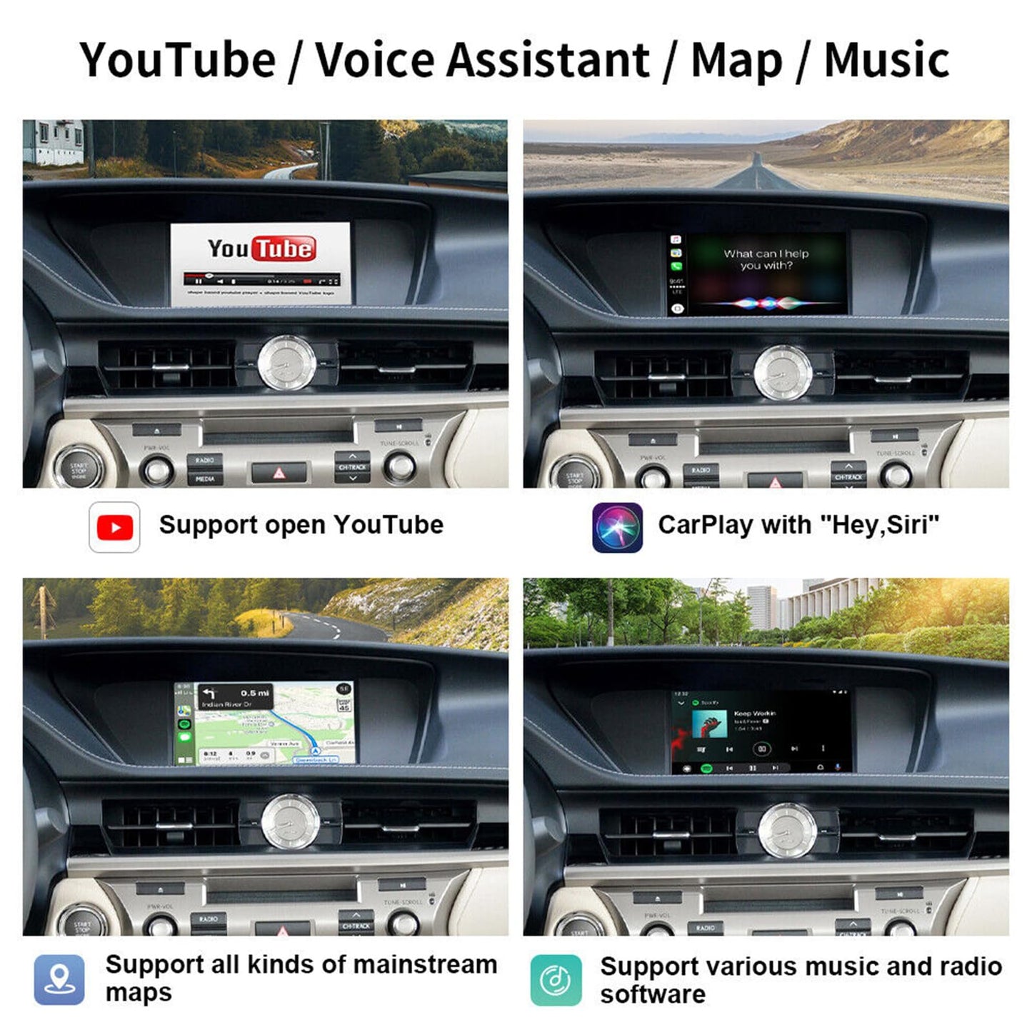 Wireless CarPlay Retrofit Kit Decoder for Lexus NX/ES/UX/CT/RX 2014-2020 Retains Factory Controls Support Android Auto, Mirror Link, Backup Camera, YouTube, Original Car Function
