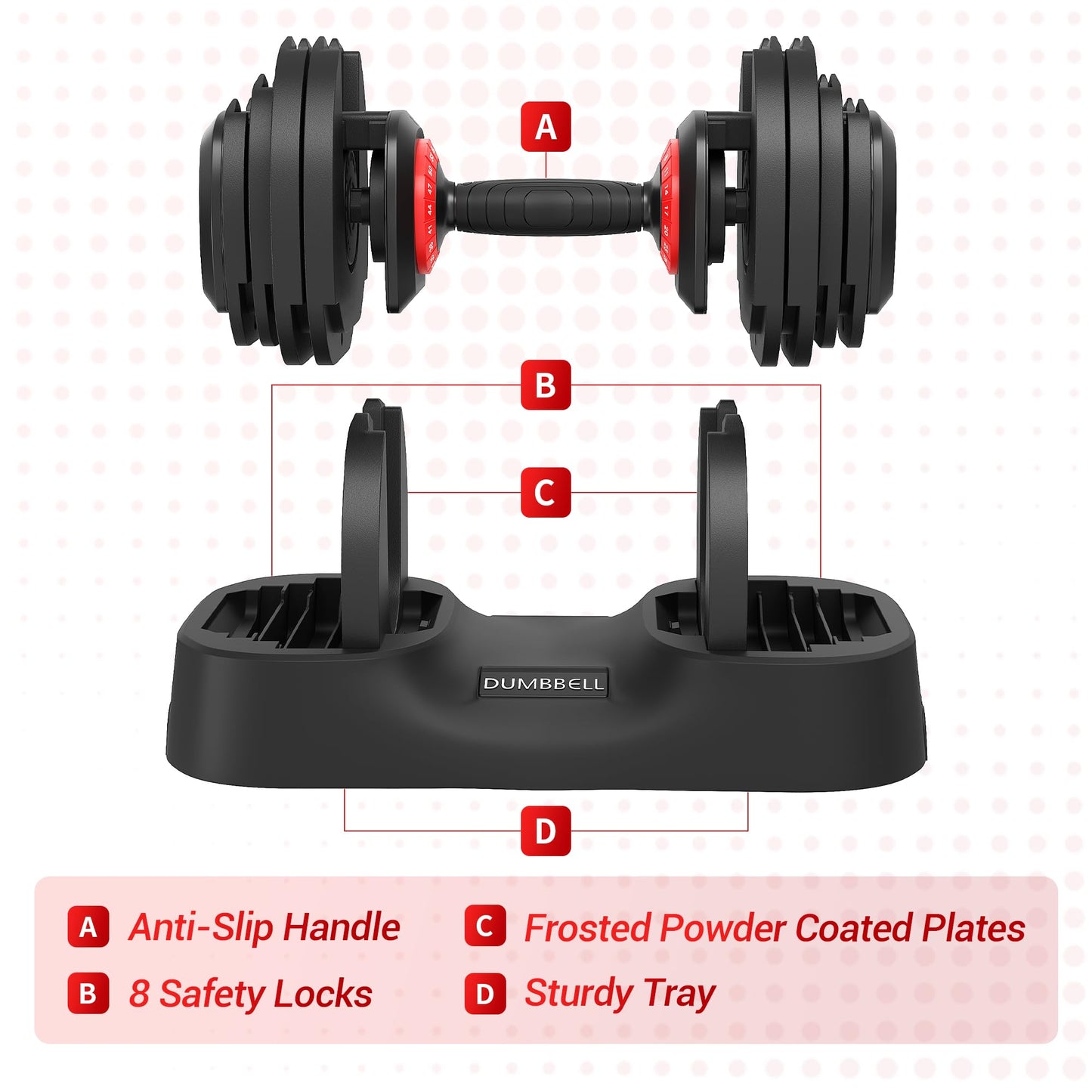 Adjustable Dumbbell Set. 56LBS Free Weight Dumbbell. Fast Adjust Weight Set with Anti‑Slip Handle & Storage Tray. Ideal for Home Gym Strength Training Fitness Equipment