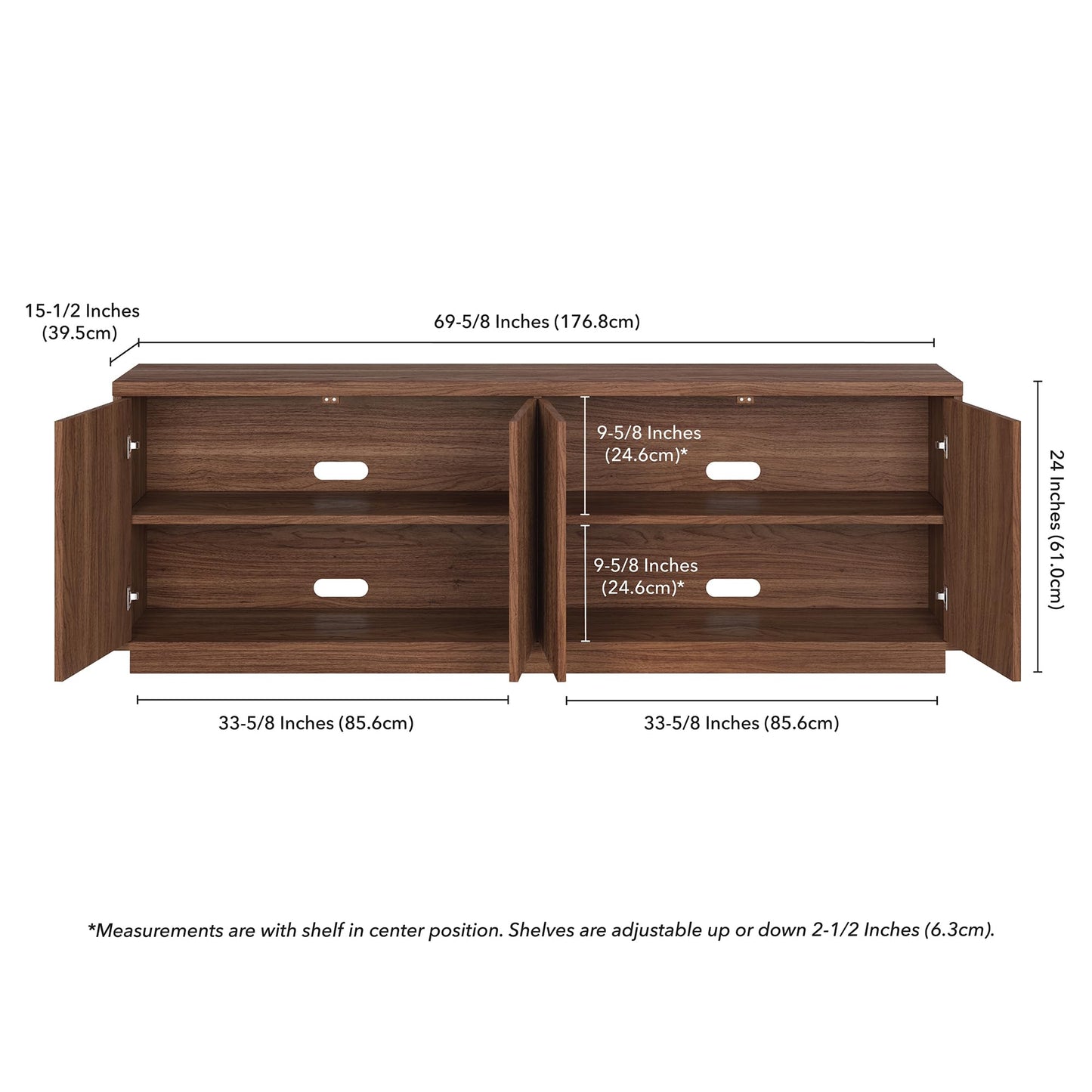 Henn&Hart Fluted TV Stand for TVs up to 75" with 2 Concealed Ribbed Storage Cabinets and Adjustable Shelves for Living Room, Family Room, or Office, Medium Walnut