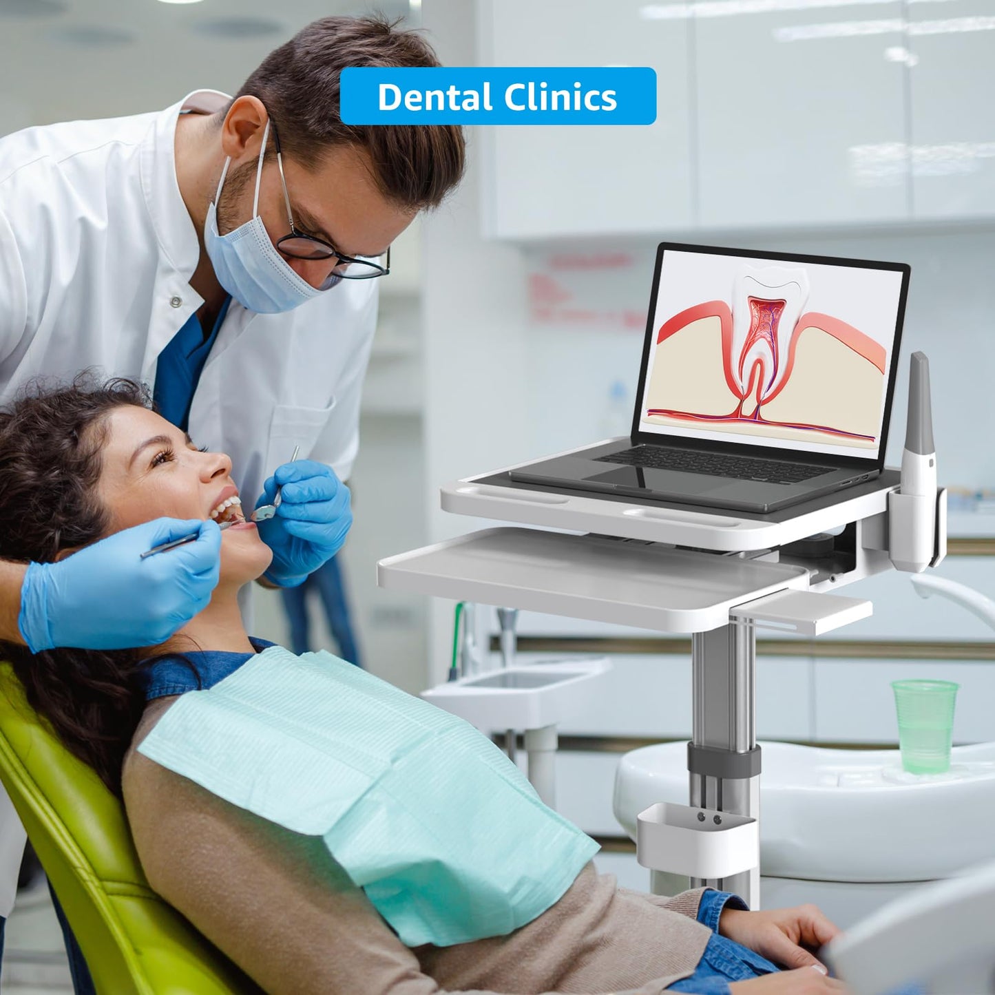 Dental Clinic Trolley Cart with Oral Scanner Holder,Hospital Mobile Workstation with Laptop Tray and Silent Wheels, for Office School Salon Lab etc.