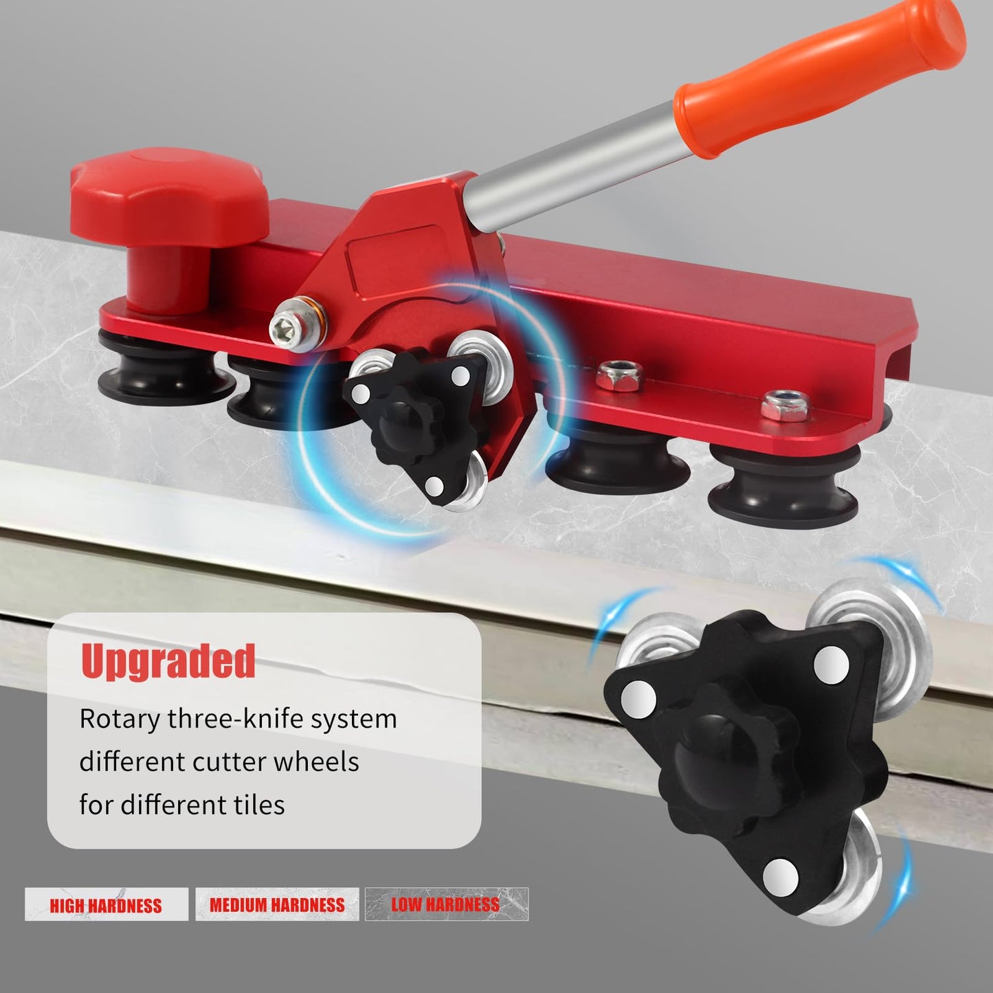 Large FormatTile Cutter, Manual Ceramic Tile Cutting Tool with Built-in Suction Cups & Tile Clamp, 3-Head Scoring Wheel System, for Up to 0.47-Inch Thick Tiles
