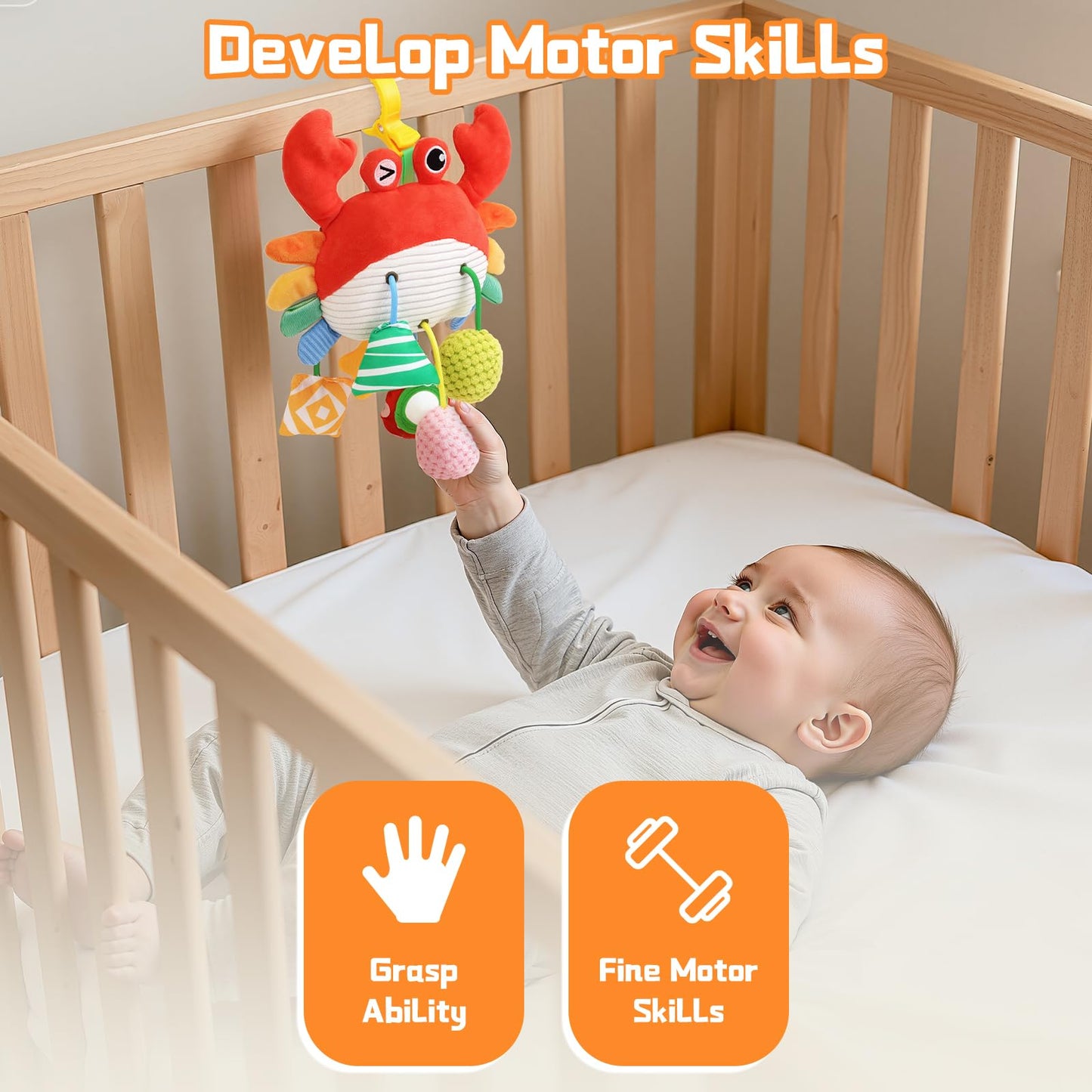 MPQMPQ Car Seat Toys for Babies 0-6 Months, Baby Hanging Toys for Car Seat, Stroller, Crib, Gym with Pulling Cords, Rattle, Mirror, Stroller Toys for Baby Infant Newborn Toddler Boy Girl Easter Gifts