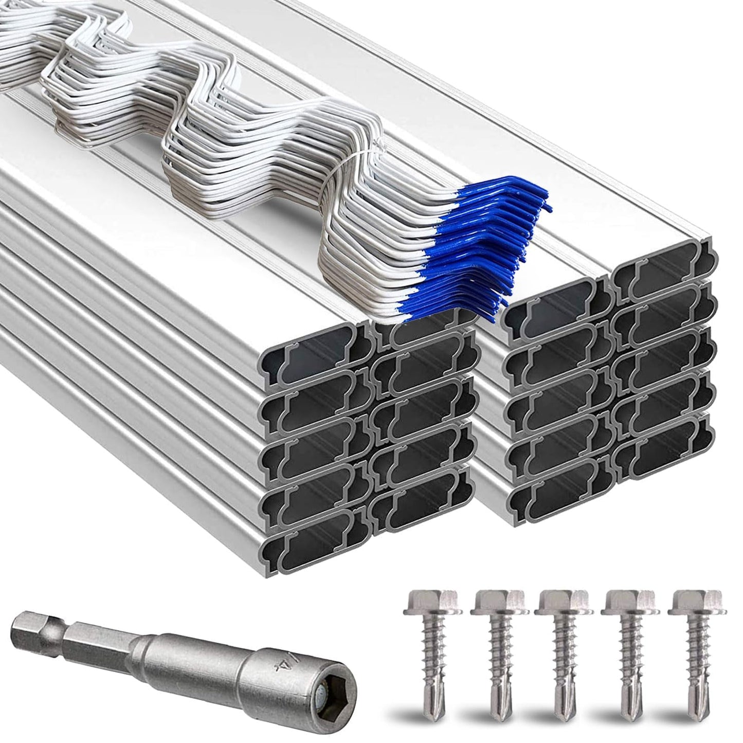 letsFix Greenhouse Spring Wire & Lock Channel 6.6 ft - PVC Coated Spring Wire & Aluminum U-Channel Bundle, Farmer Greenhouse Poly Film or Shade Cloth Attachment, 200 Mounting Screws Included [40 Pack]