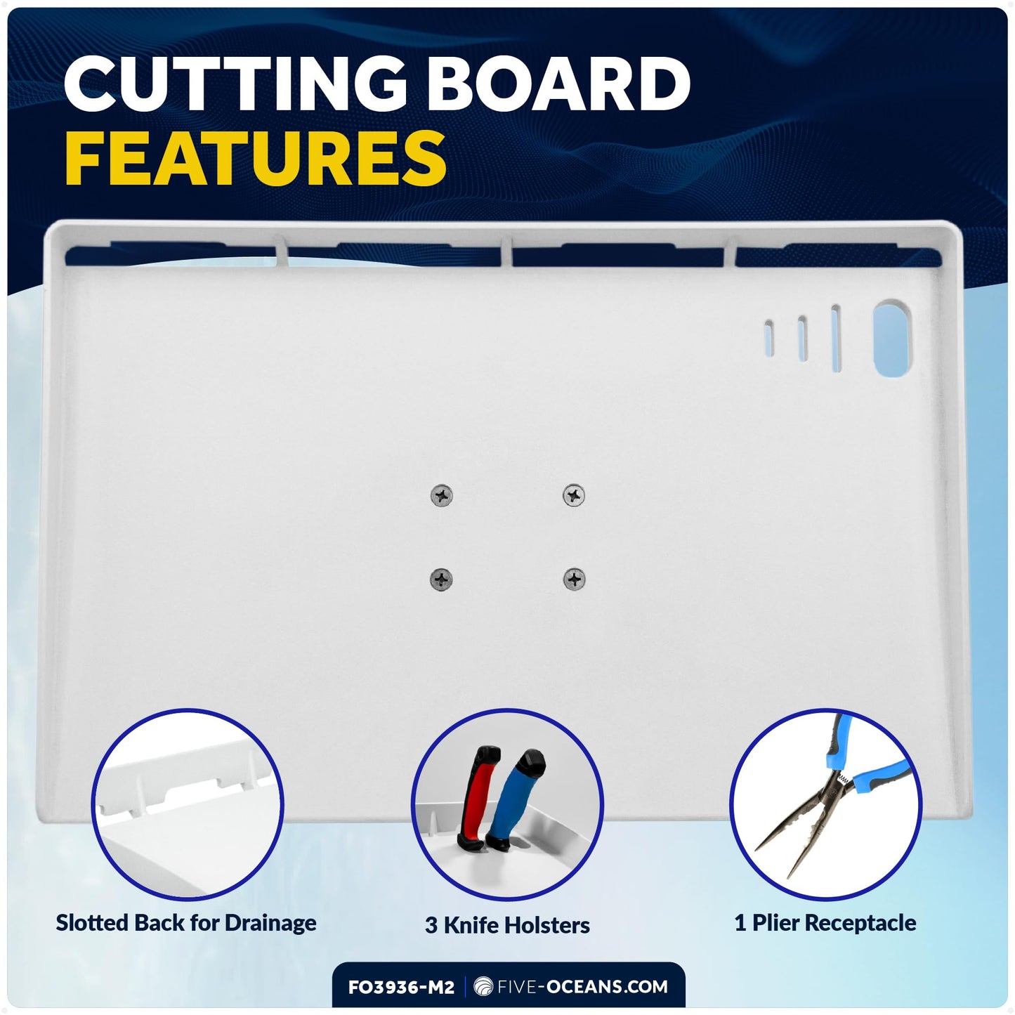Five Oceans Boat Cutting Board, Fillet Table for Boat, Bait Table Premium Line, 2-Pack, Rod Holder Mount, with Knife Slot, Plier Storage, Slotted Table Back, for Pontoon, Fishing Boats - FO3936-M2