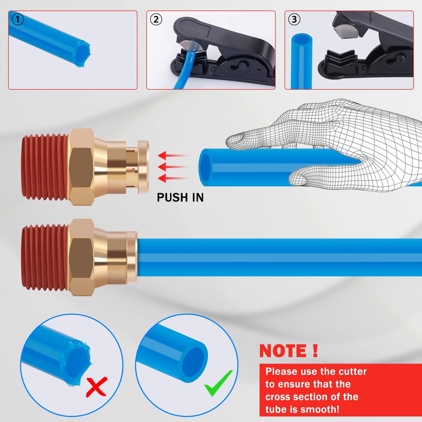 CheeMuii 76 PCS Brass DOT Air Line Fittings with 100FT 1/4" and 50FT 3/8" Blue DOT Air Lines Kit Push Lock Air Line Quick Connect Fittings with Pneumatic Tubing Set