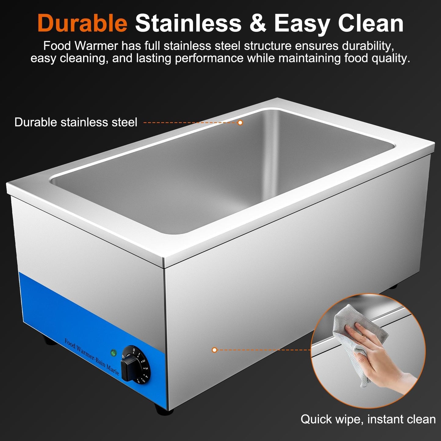 Culistra Commercial Food Warmer, 1200W Electric Stainless Steel Steam Table Soup Warmer, Bain Marie, 12" x 20" x 6 1/4", for Catering, Canteens, Cafeterias, Restaurants, Hotel, CSA Certification