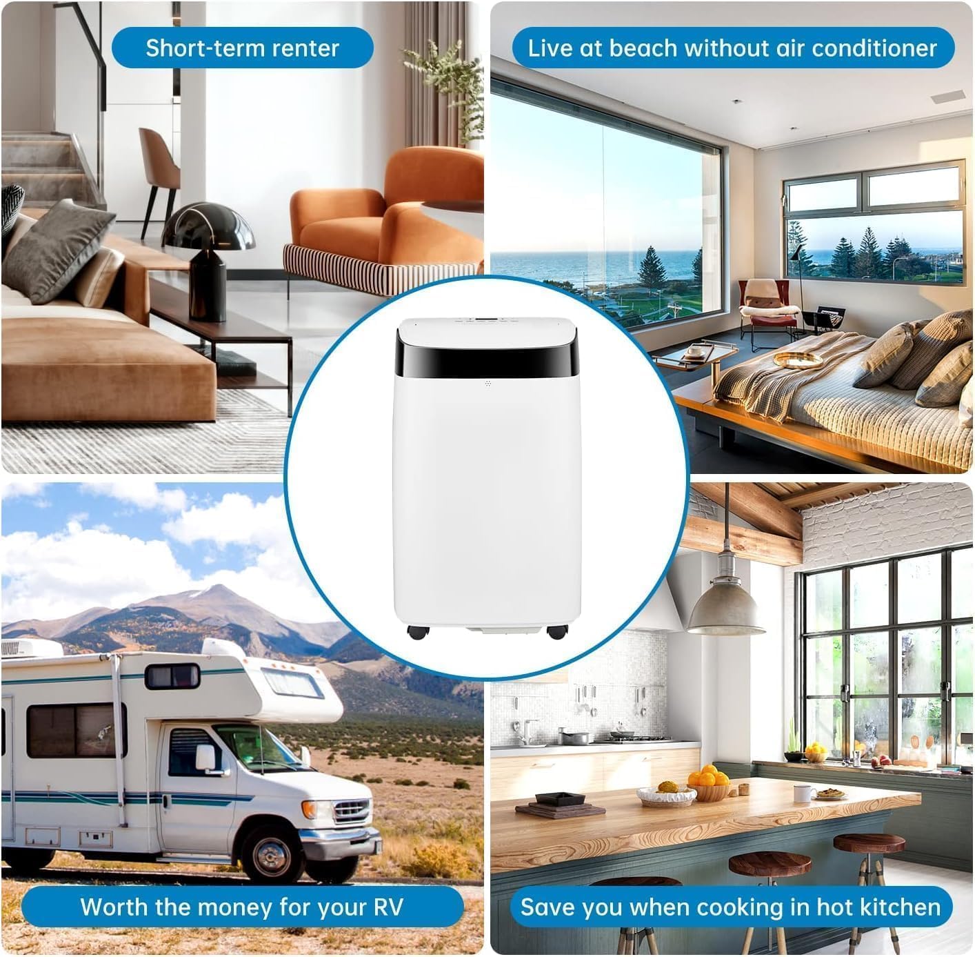 12000 BTU Portable Air Conditioners, Portable AC Unit 3-in-1 with Fan, Dehumidifier, Cools Up To 550 Sq.Ft. Room Air Conditioner, Remote Comtrol, Low Noise, 24 Hours Timer, White Top