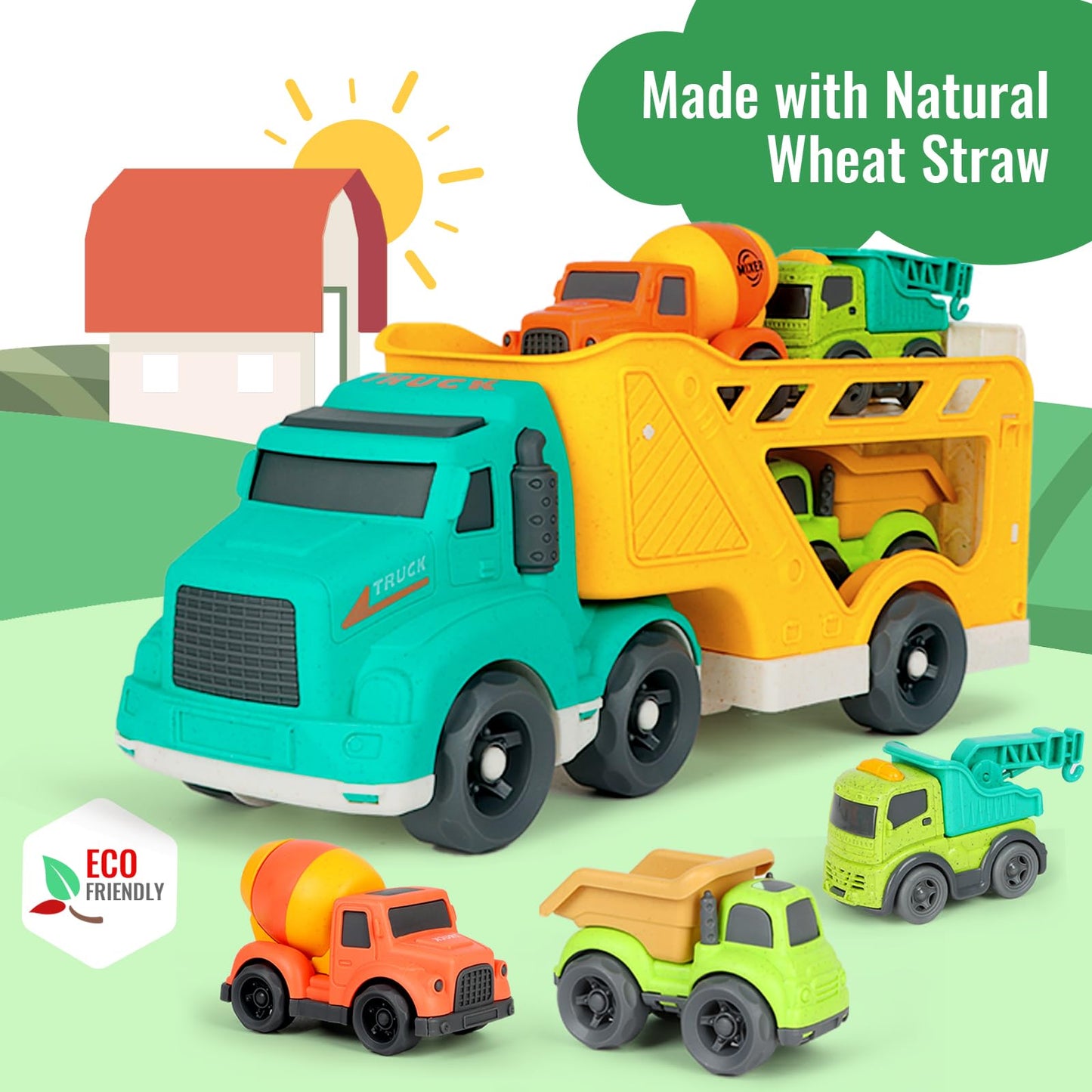 GDBAQAN Toddler Toys Trucks for 3 4 Year Old Boy, Kids Toy Cars with Dump Truck Toy, Crane, Mixer Cement, No BPA, No Phthalates, PVC, Baby Toys for Ages 3-4, Baby Boy Gifts for Birthday Christmas