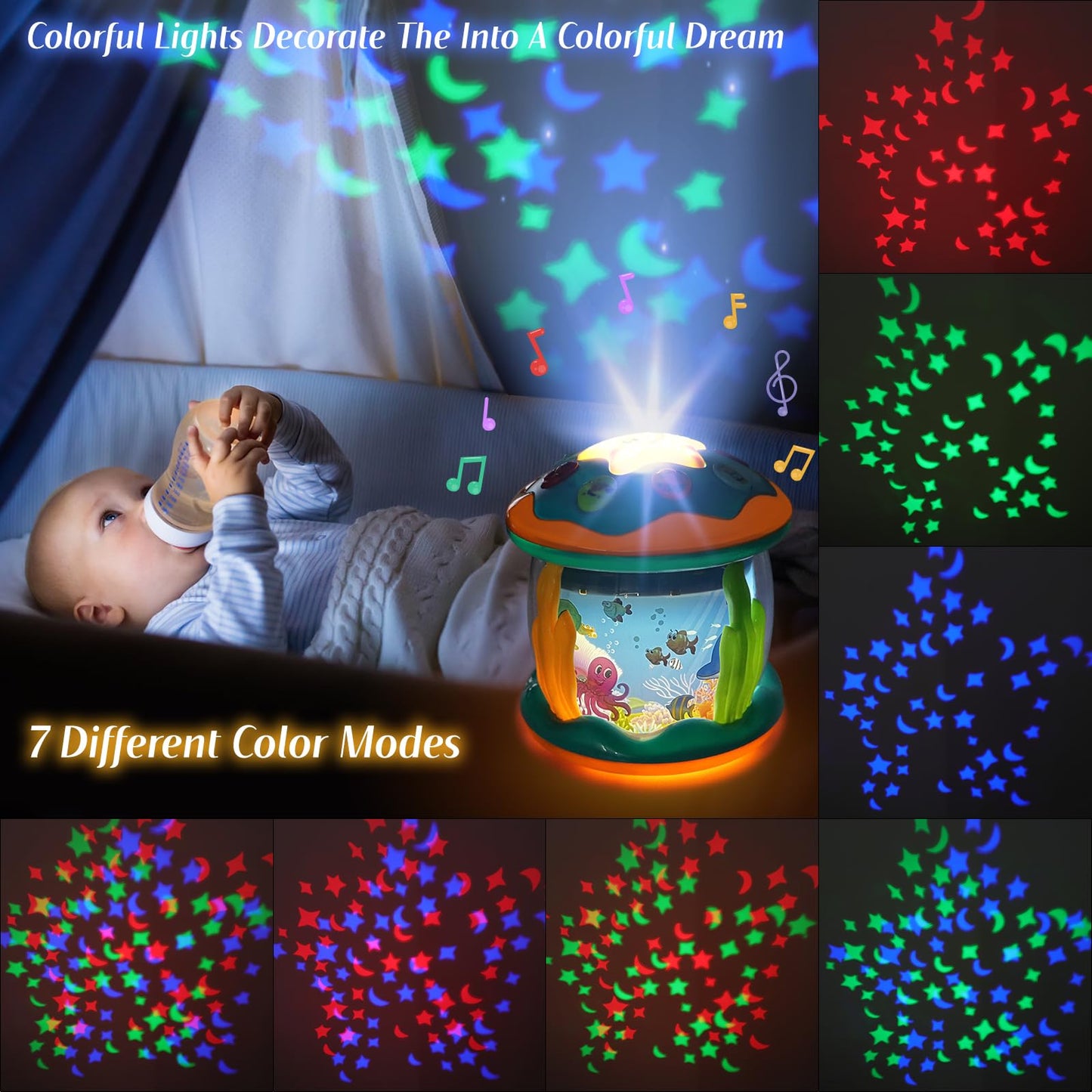 Koyiwa Baby Toys 6 to 12 Months Musical Light Up Tummy Time Infant Toys 3-6 7 8 9 12-18 Months Crawling Ocean Rotating Projector Baby Gifts for 1 2 3 Year Old Boy Girl Birthday Toddlers Kids