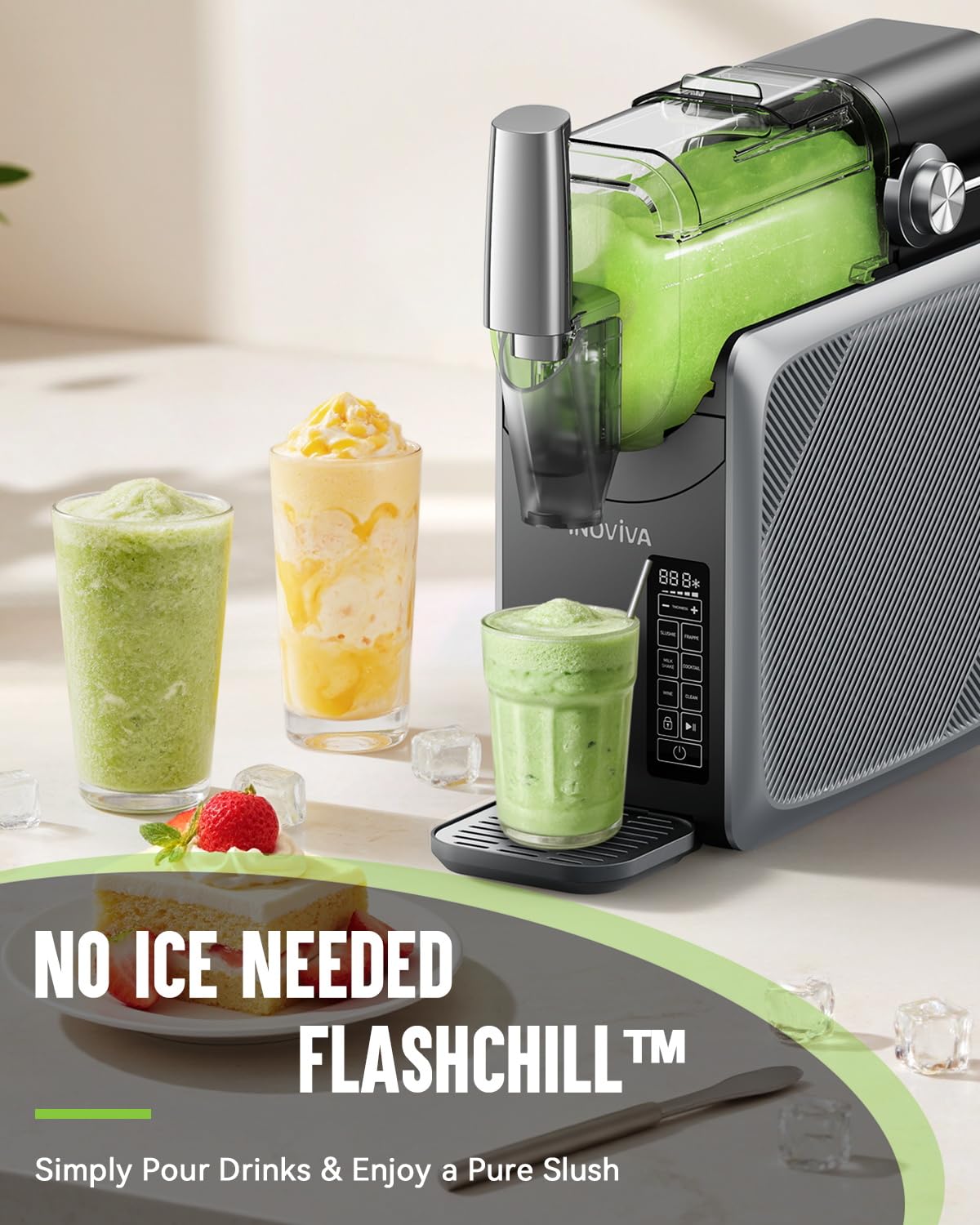 Slushie Machine, 68oz INOVIVA Frozen Drink Maker for Home, No Ice Needed, with Self-Cleaning, 5 Preset Programs, Frozen Margaritas, Frappés, Milkshake, and More