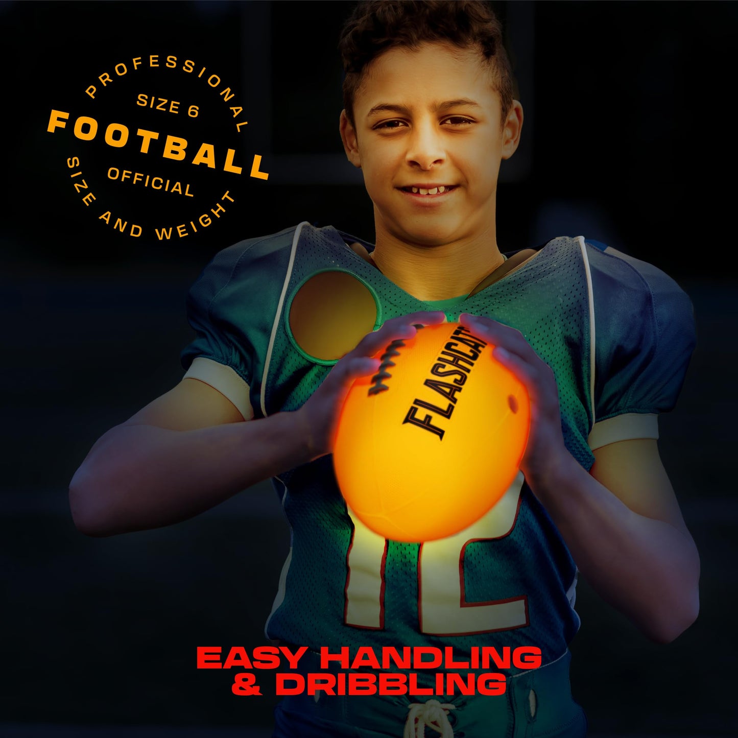 FlashCatch Light Up Football - Glow in the Dark Ball - NO 6 - Boys Gifts - Outdoor Sports, Birthday Gifts for Boys 8-15+ Year Old - Kids Teenage Youth Gift Ideas - Boy Toys Ages 8 9 10 11 12 13 14 15