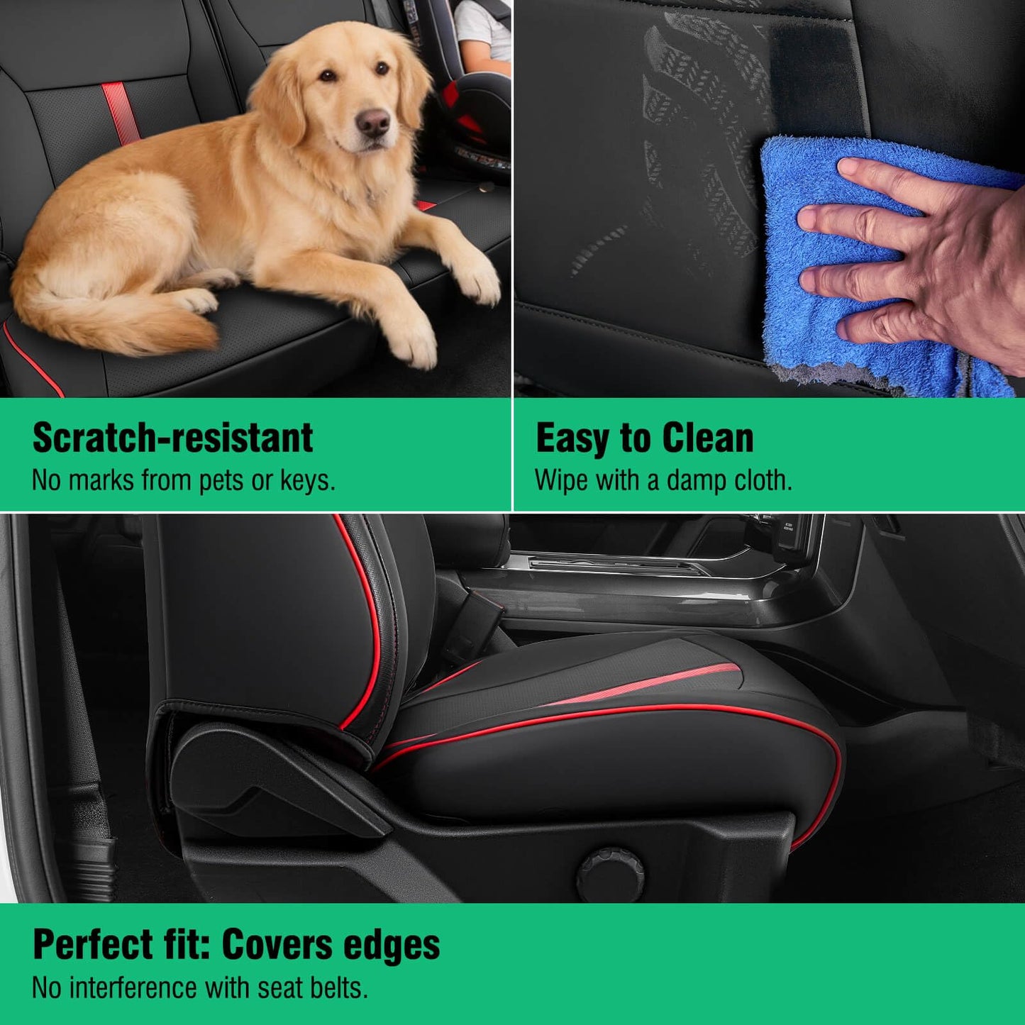 DiffCar® Seat Covers for Ford F150: 2015-2026 SuperCrew/Crew Cab, Full Set Faux Nappa Leather Truck Seat Covers for F-150 XL XLT, Custom Fit Car Accessories Pickup Seat Protectors for F 150, Black/Red