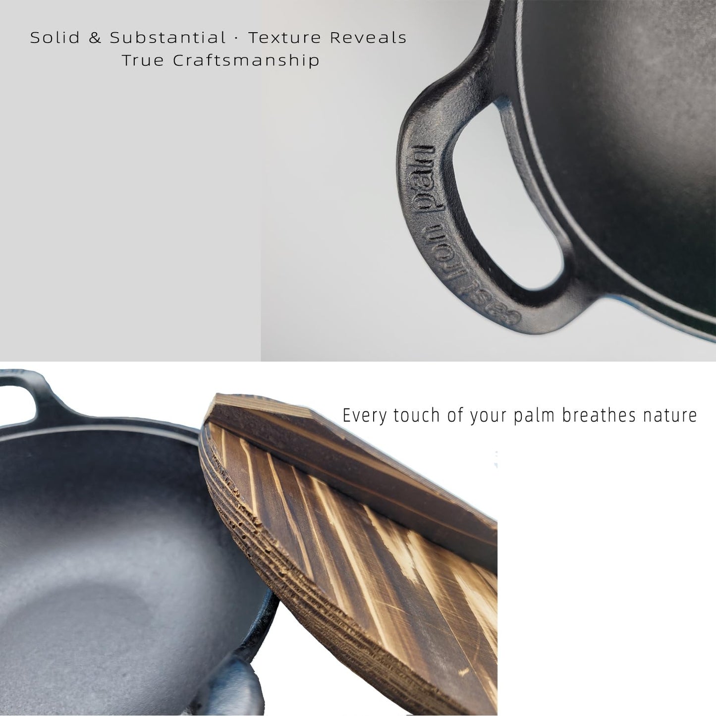 CKHNX Cast Iron Yuanbao Pot Double Handle Wok Combo, Multi-Use Dutch Oven Cookware Set for All Stoves, Home & Camping Cooking (10‘’ 3-Piece Combo)