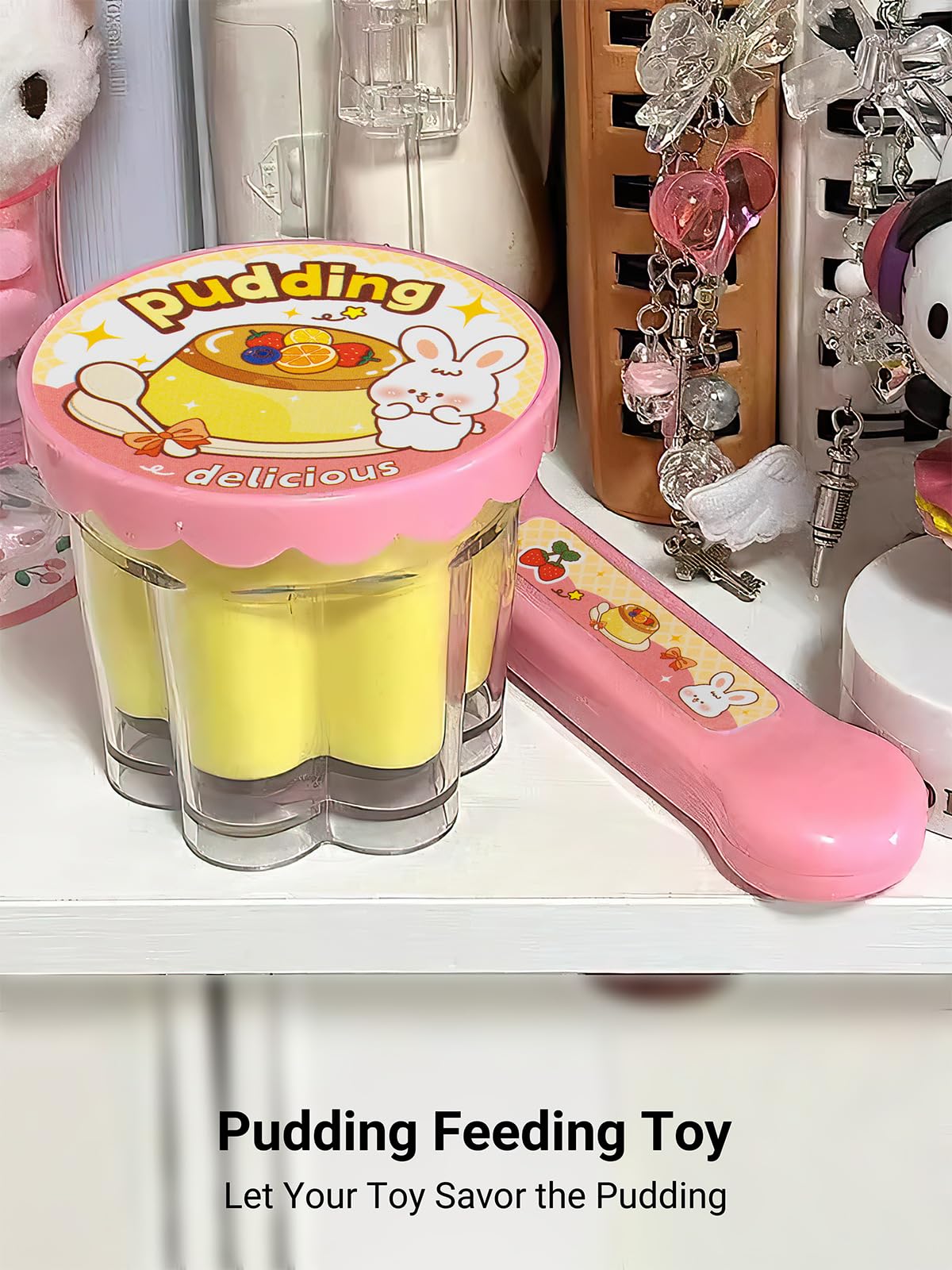 Pudding Feeding Toy for Dolls(2 Packs), Interactive Baby Doll Food with Retractable Spoon, Pretend Play Food for Toddlers 3-5-8, Realistic Role Play Toy for Girls, Easter Basket Stuffers Gifts