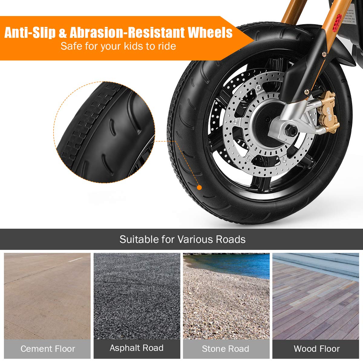 HONEY JOY Kids Motorcycle, 12V Aprilia Licensed Battery Powered Ride on Motorcycle w/Training Wheels, Headlight & Music, Foot Pedal, Spring Suspension, Electric Motorcycle for Boys Girls 2-8 (Black)