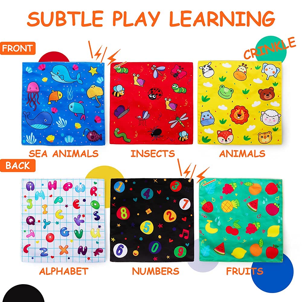 teytoy My First Baby Tissue Box, Soft Stuffed High Contrast Crinkle Montessori Square Sensory Toys Juggling Rainbow Dance Scarves for Toddler, Infants, Newborns and Kids Educational Preschool Learning