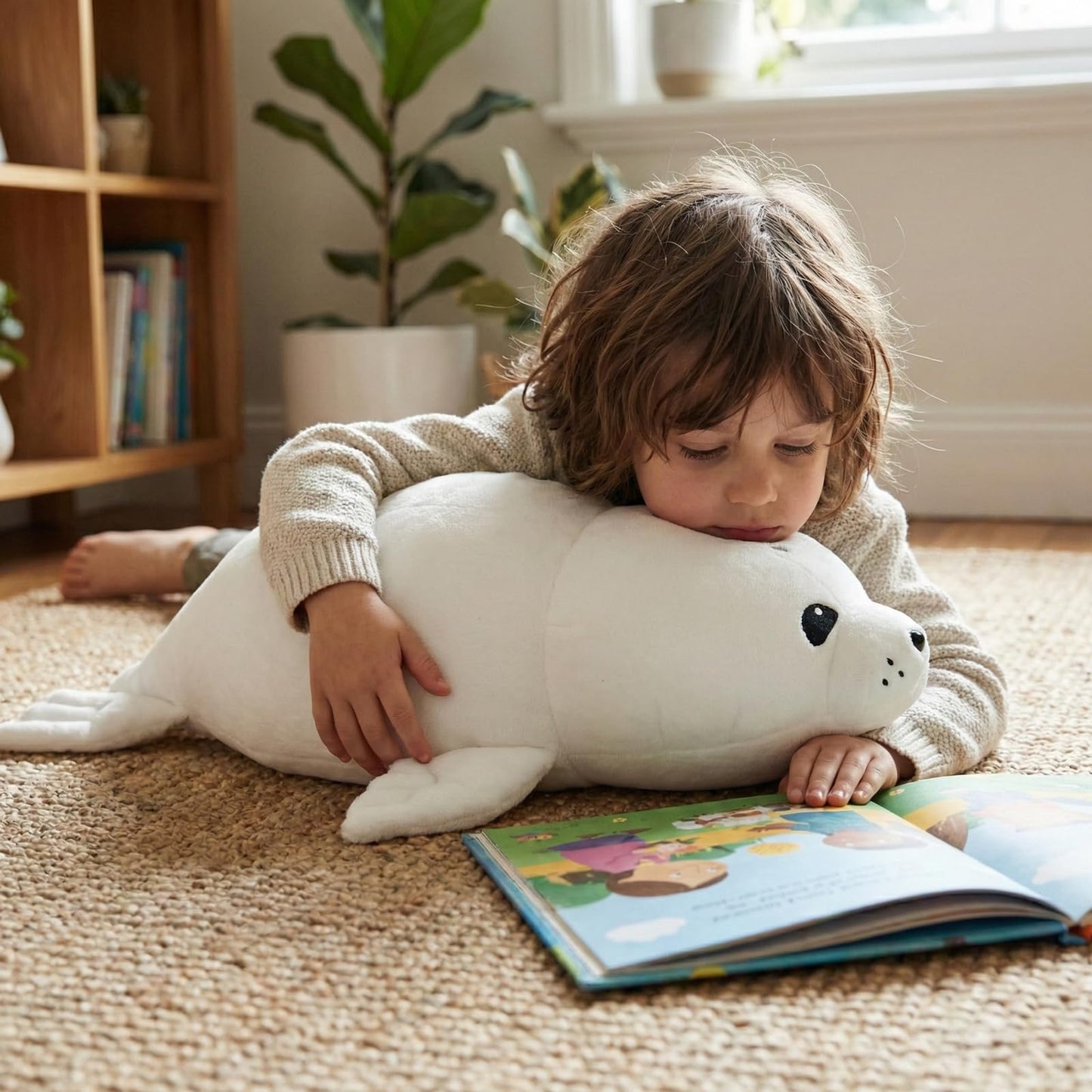 WEIGEDU Adorable White Baby Seal Plush Pillow – Soft Stuffed Animal Toy, Cuddly Hugging Body Pillow for Kids & Adults, 20" Arctic Ocean Seal Doll, Cute Sea Animal Plushie for Gifts & Decor