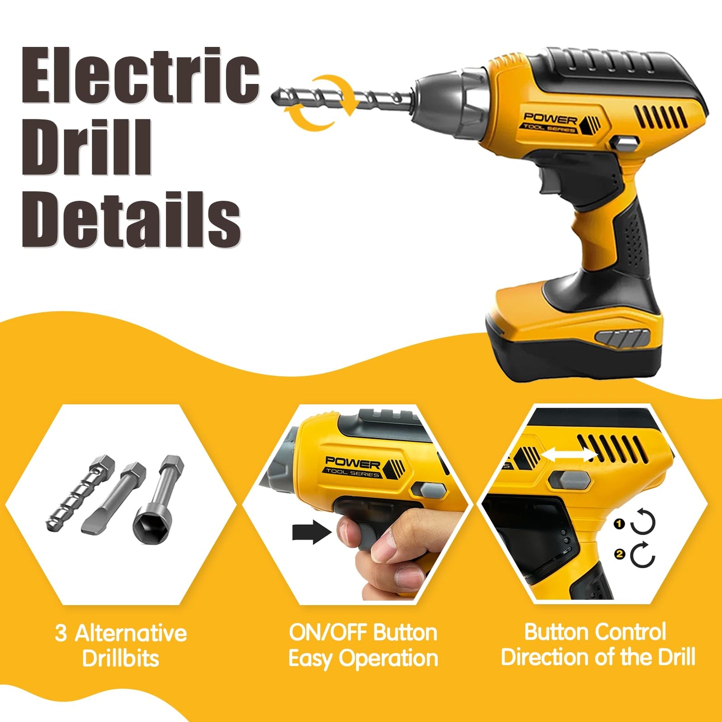 Playhiland Pretend Play Kids Construction Kits, Kids Tool Set with Electronic Toy Drill & Tool Box, Toy Tools Christmas Birthday Gift for 3 4 5 6 7 8 Year Old Boys & Girls