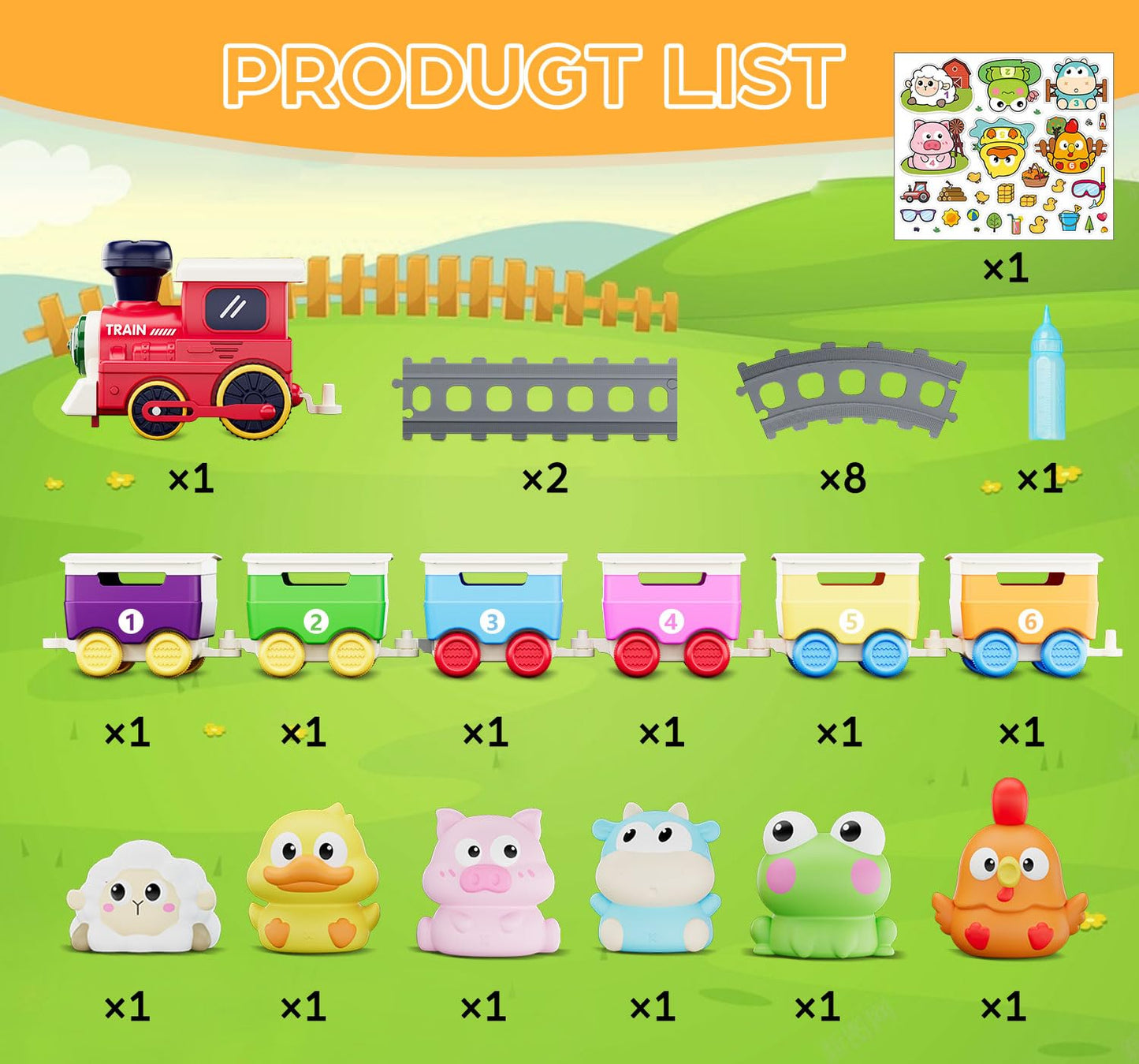 Toddler Train Track Toys,Electric Farm Animal Train Set, Realistic Steam Lights Sound, Interactive Boy Gift Toy, Animal Finger Play, Barn Number Game，Educational Gifts for Smart Kids 1 2 3 Years Old
