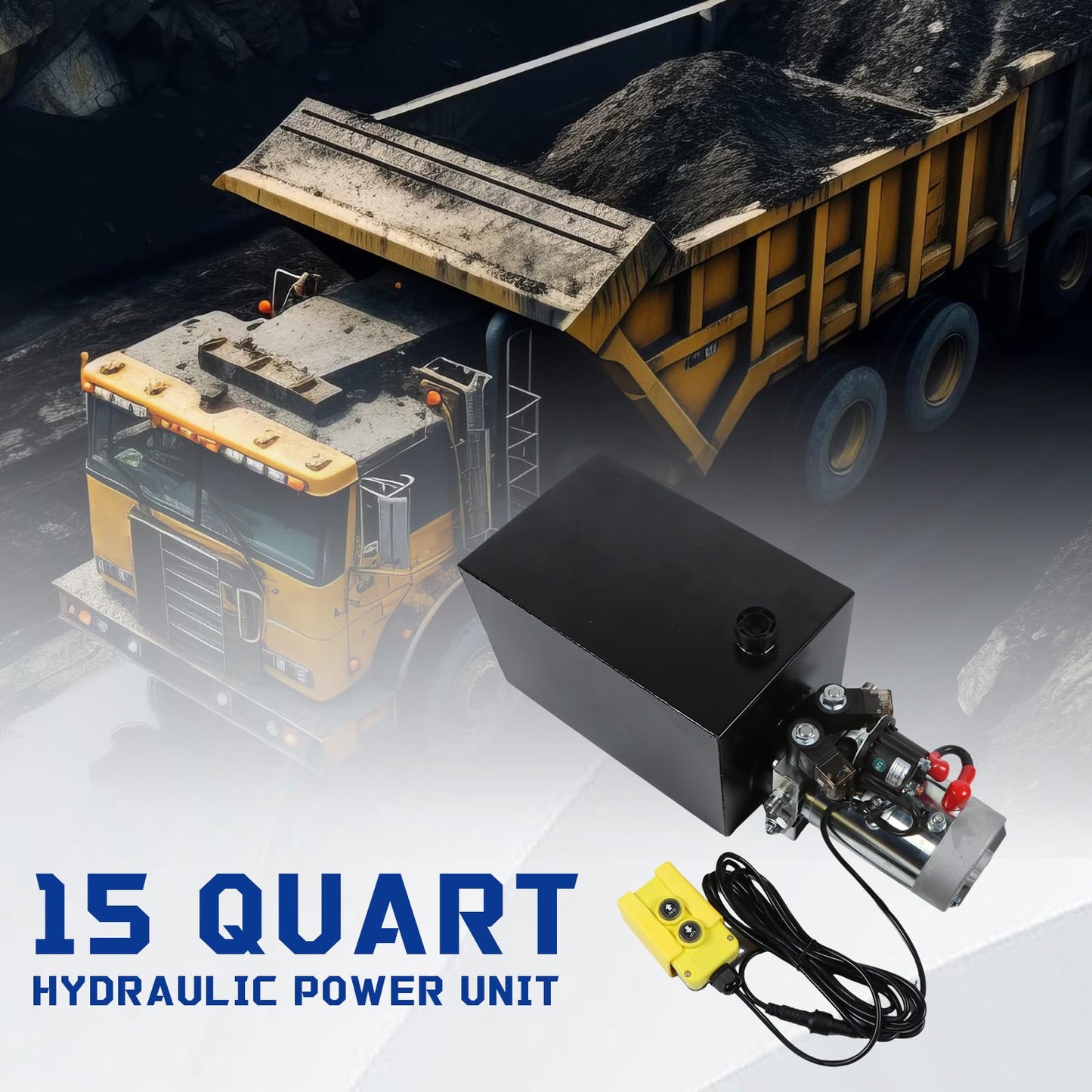 Zachager 1 Piece 15 Quart Hydraulic Power Unit Electric Hydraulic Pump 12V DC Double Acting Max Pressure 3200PSI Hydraulic Pump for Dump Trailer Lifting