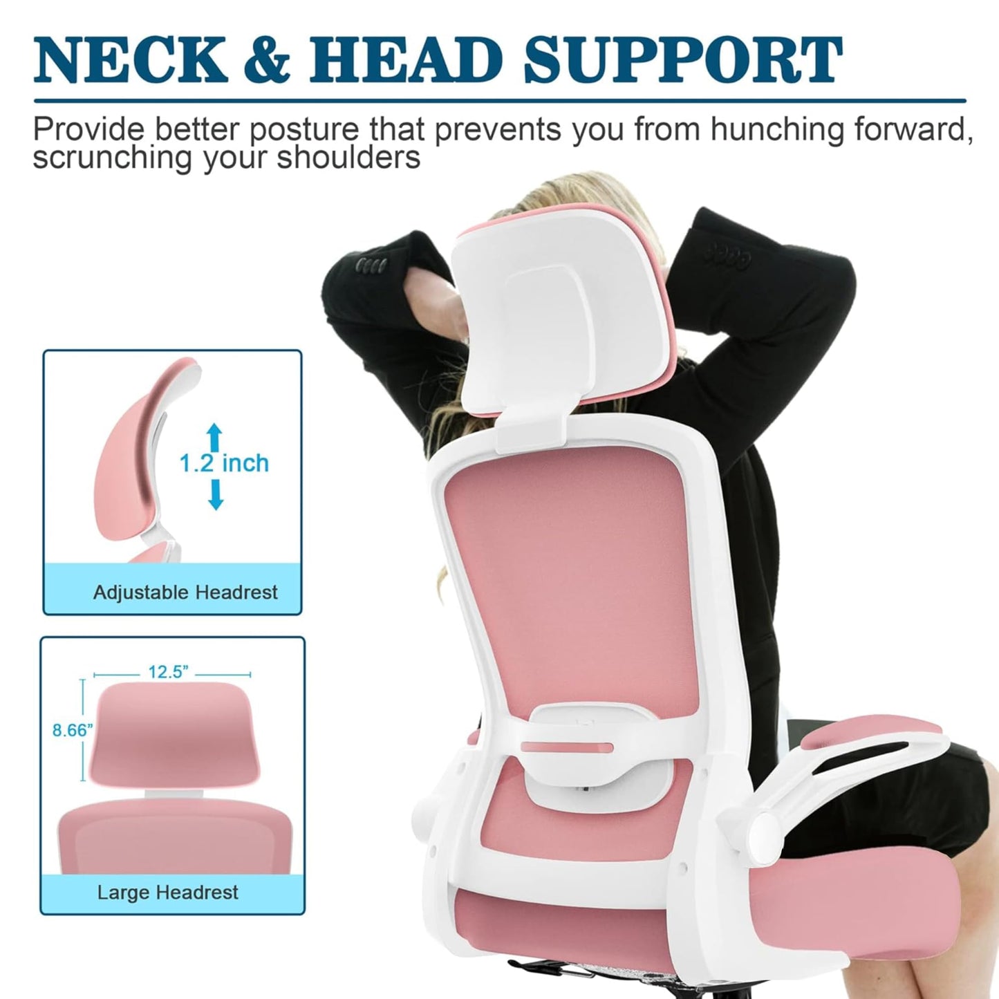 Mimoglad Office Chair, High Back Ergonomic Desk Chair with Adjustable Lumbar Support and Headrest, Swivel Task Chair with flip-up Armrests for Guitar Playing