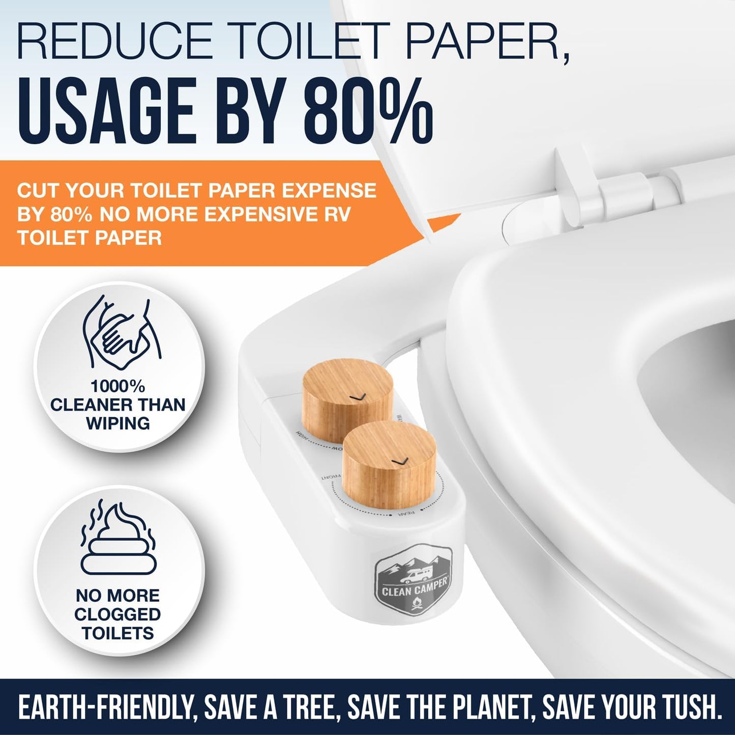 Clean Camper The Original RV Bidet Self-Cleaning Dual Nozzles | Non-Electric, Reversible Design | Easy Installation, RV Waterline Compatible | Adjustable Gentle Water Pressure | Eco-Friendly